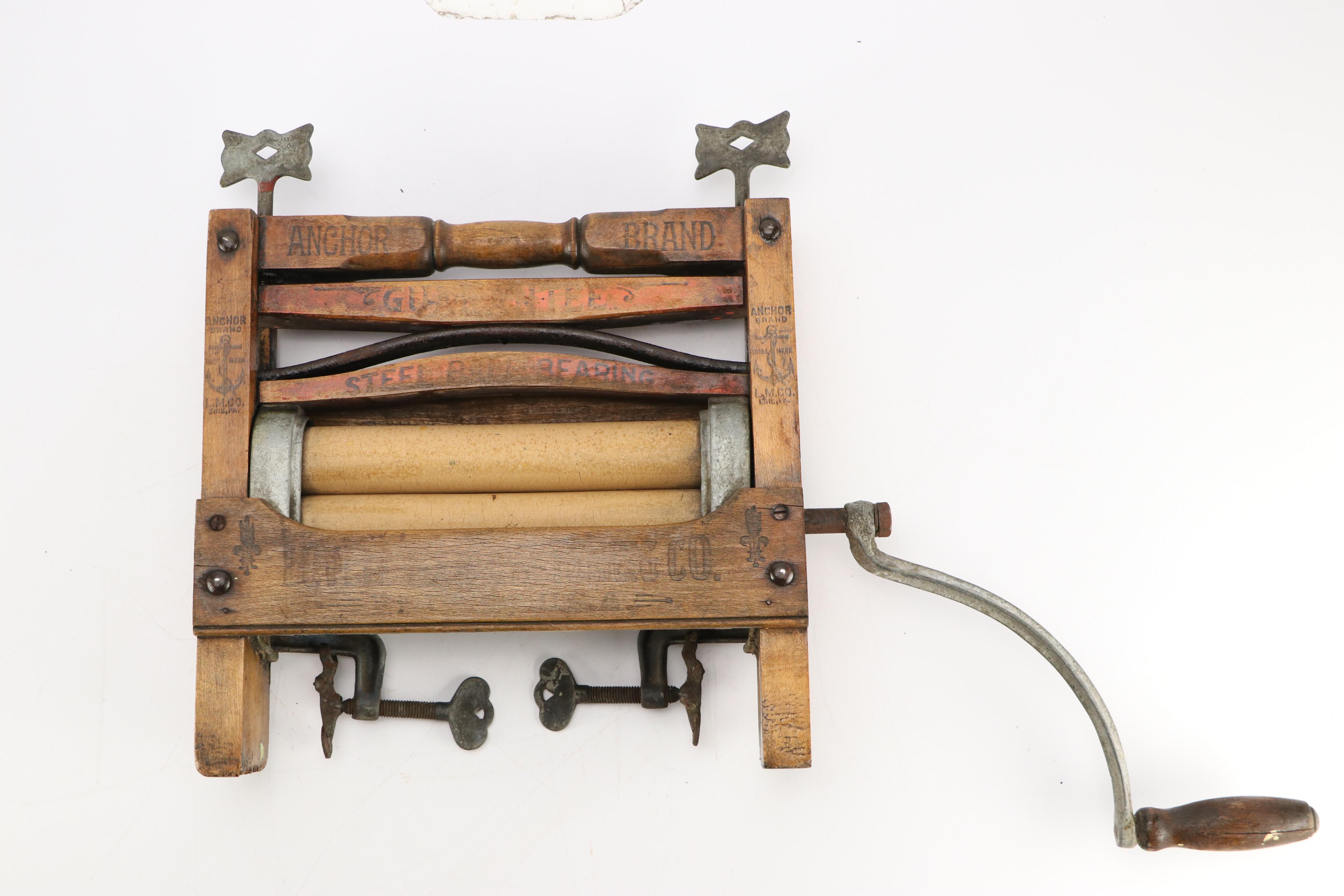 Anchor Brand Hand Crank Wooden Wringer with Ribbed Glass Washboard