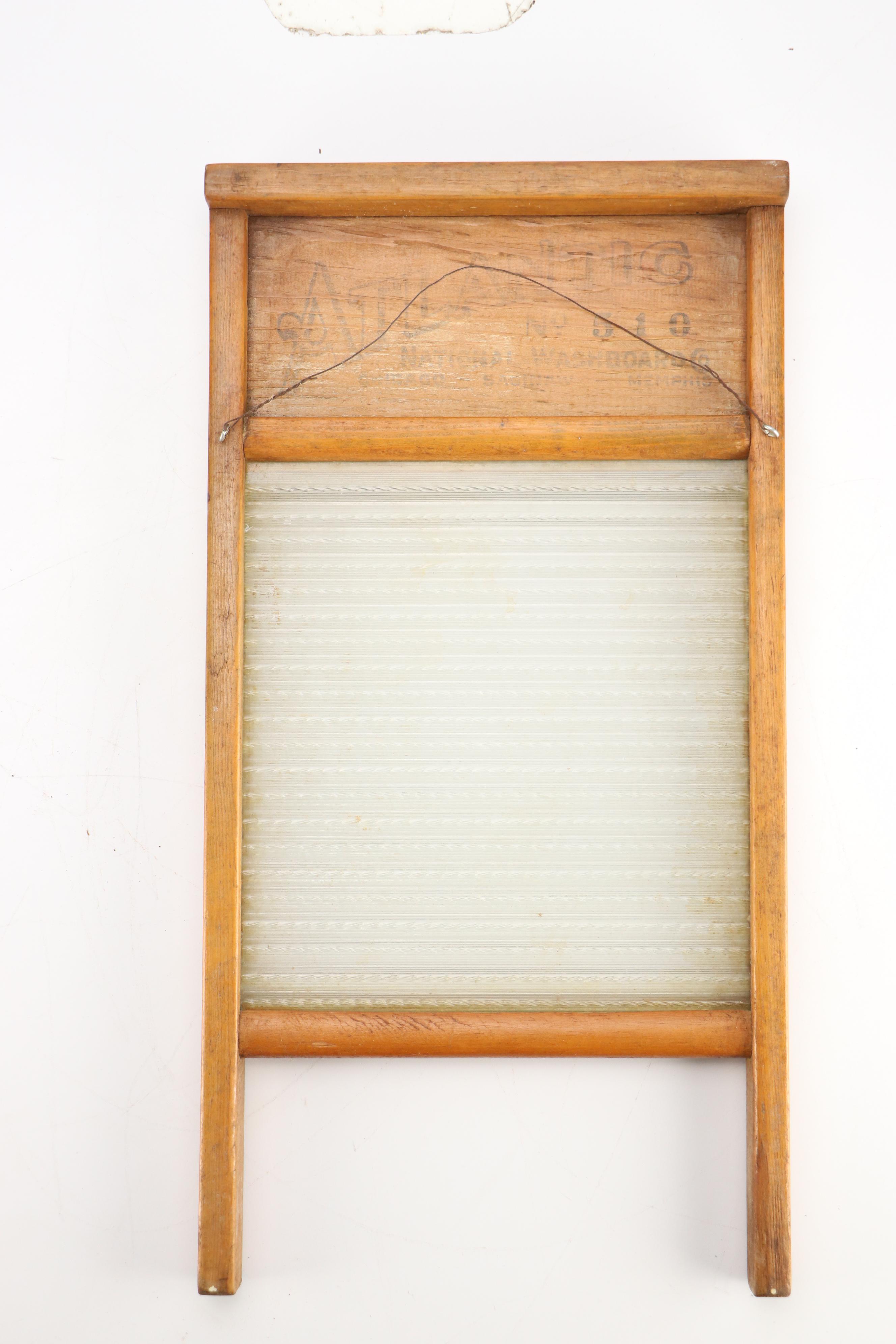Anchor Brand Hand Crank Wooden Wringer with Ribbed Glass Washboard