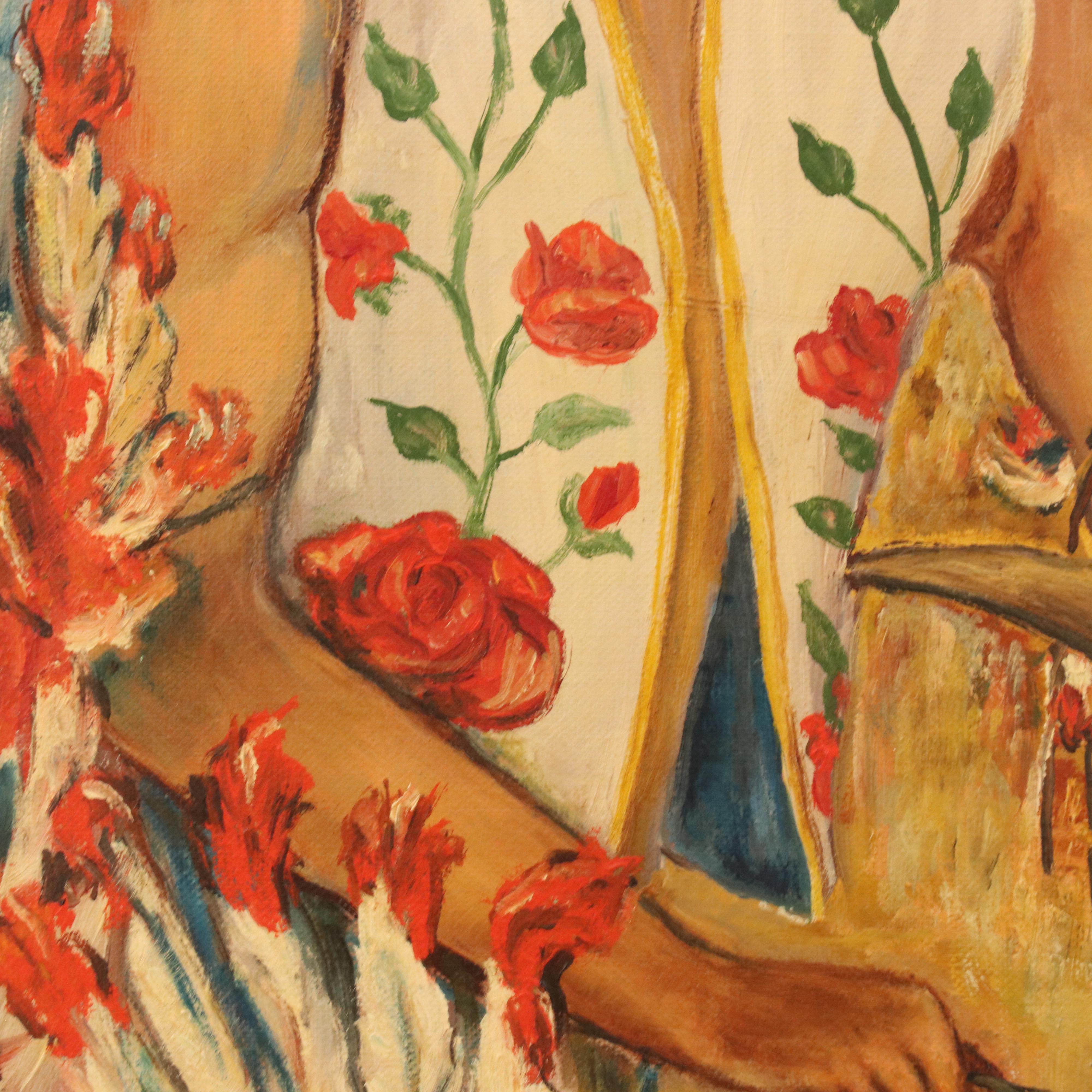 P. R. Seymour Oil Painting of Indigenous Person with Bison Skull