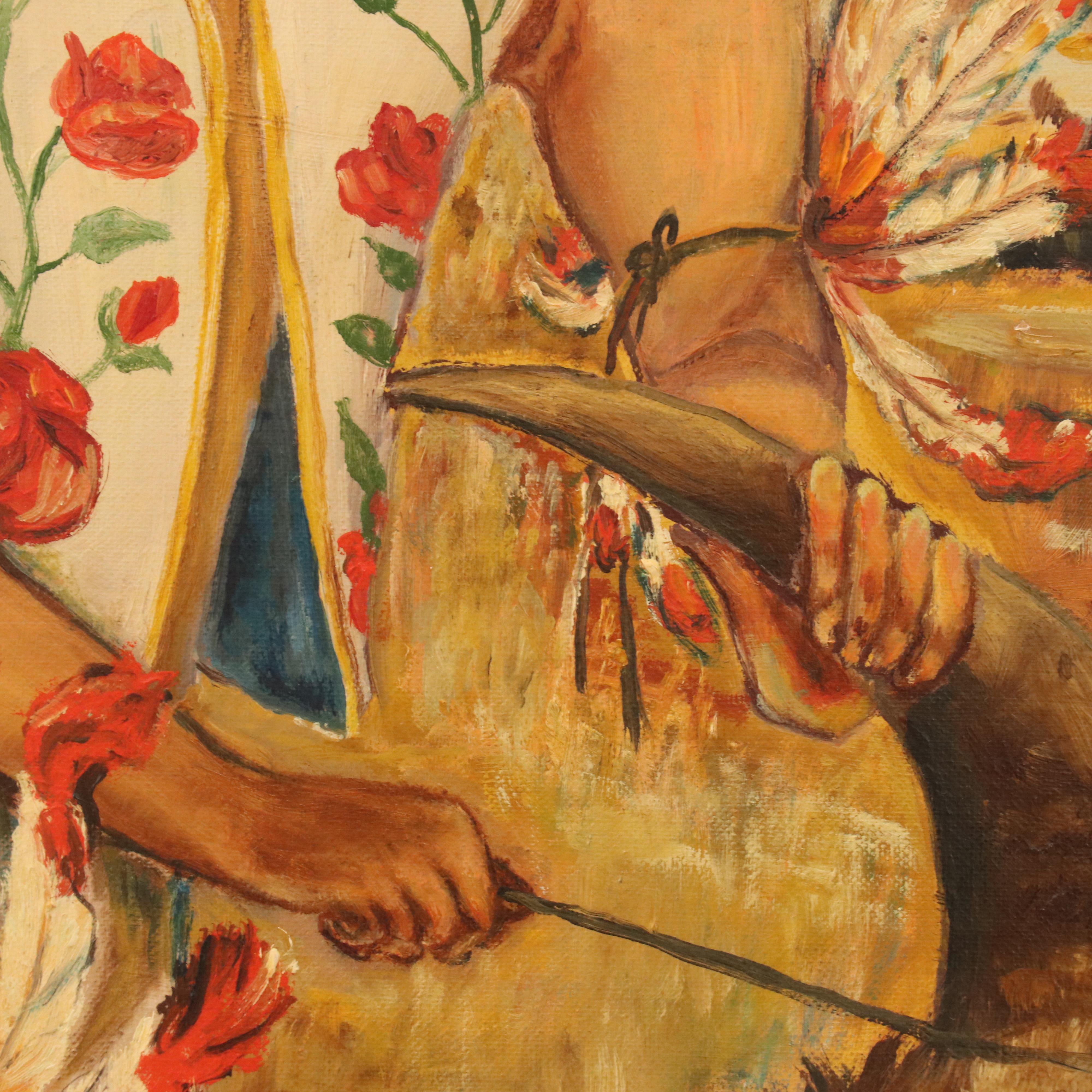 P. R. Seymour Oil Painting of Indigenous Person with Bison Skull