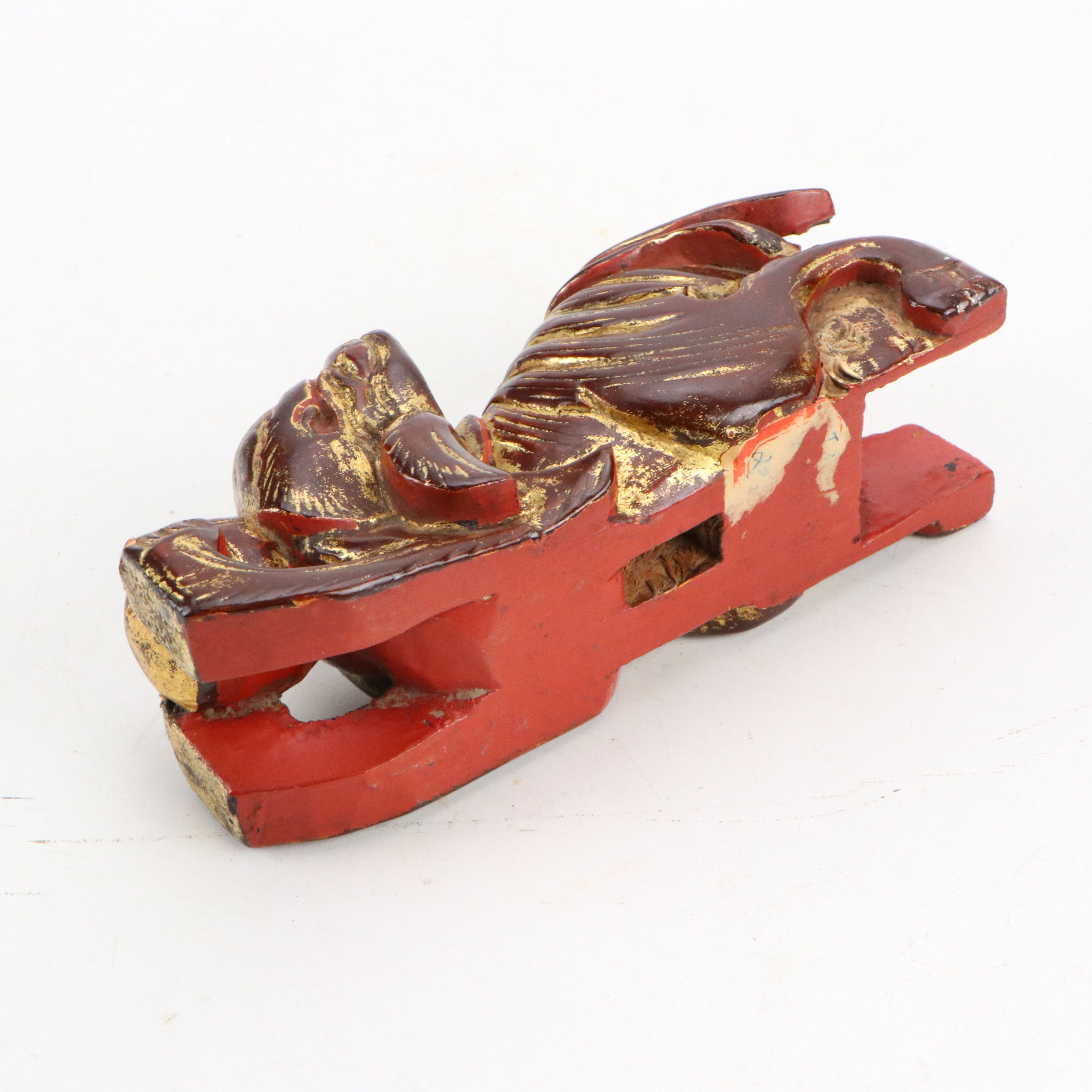 Chinese Carved Giltwood Panel, Florals, and Guardian Lions