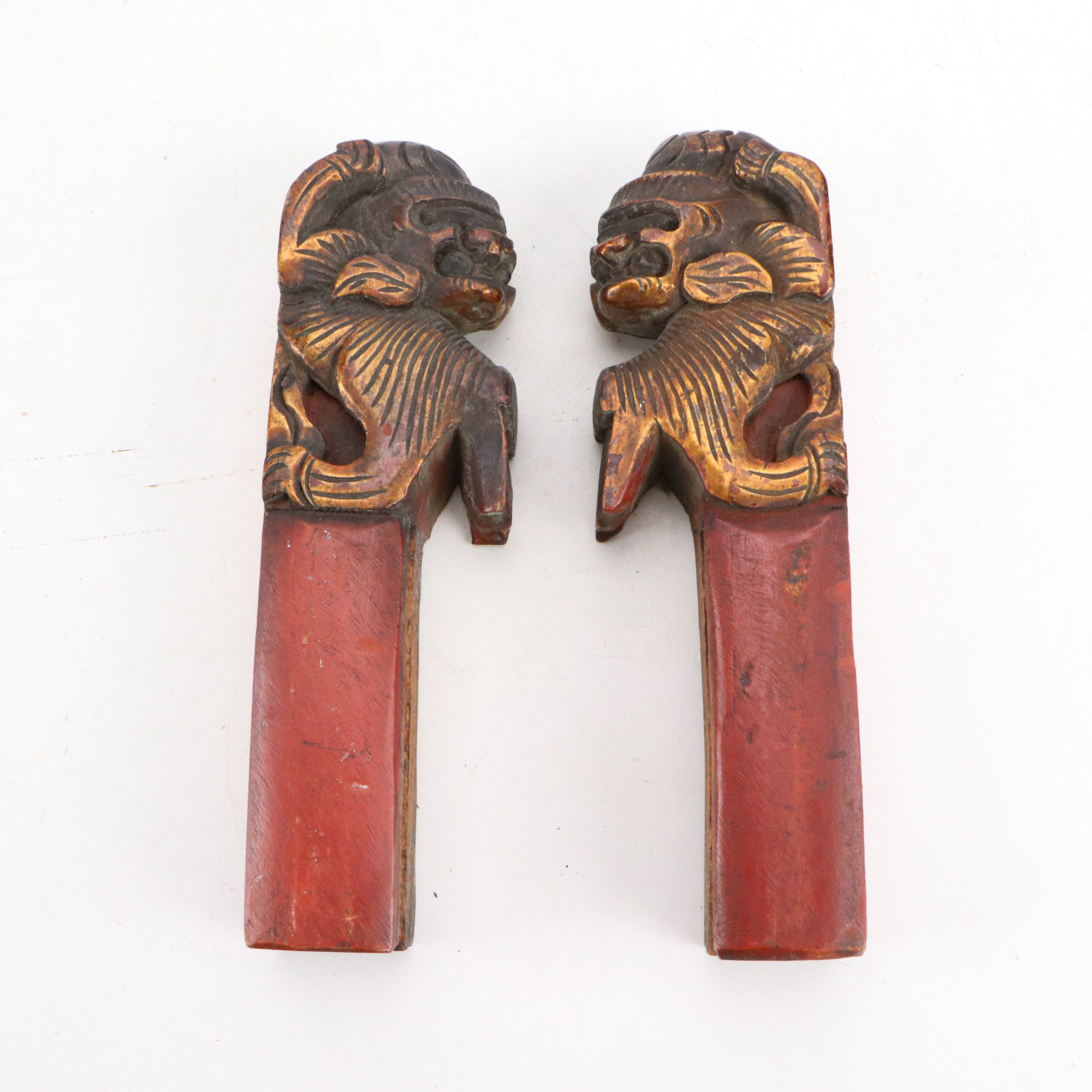 Chinese Carved Giltwood Panel, Florals, and Guardian Lions