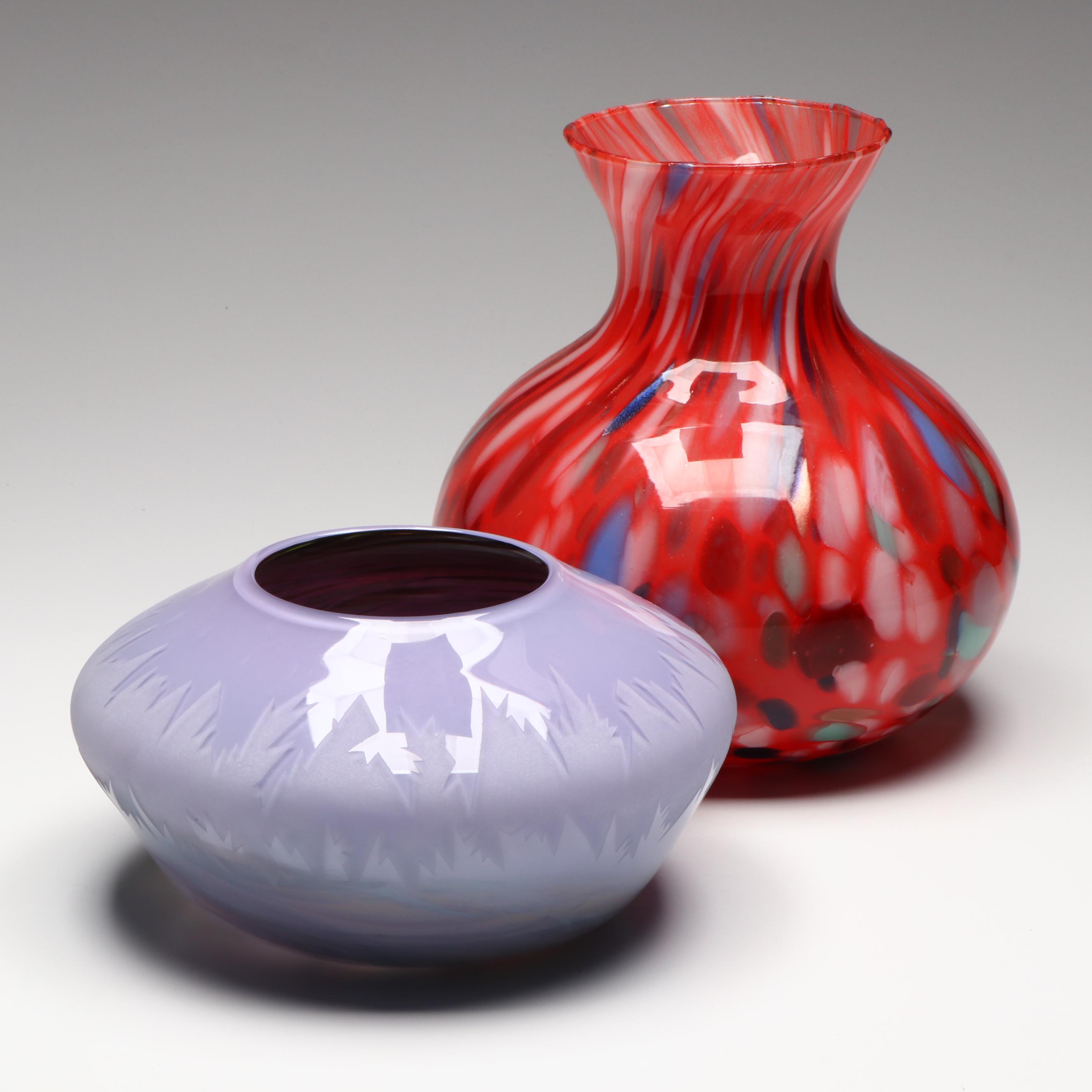 Maestri Vetrai Murano Vase and Davidson Art Glass Pot