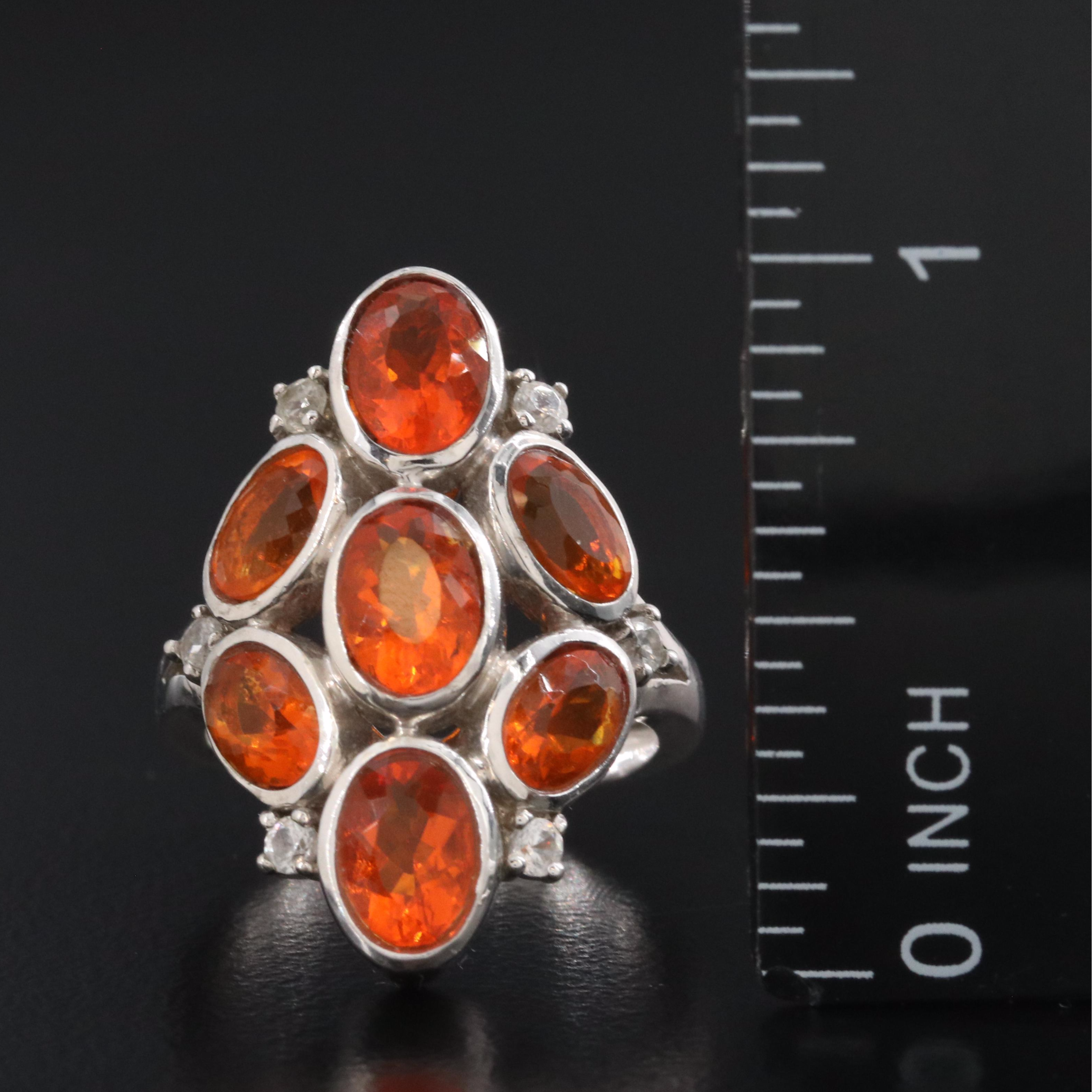 Sterling Fire Opal and Zircon Ring