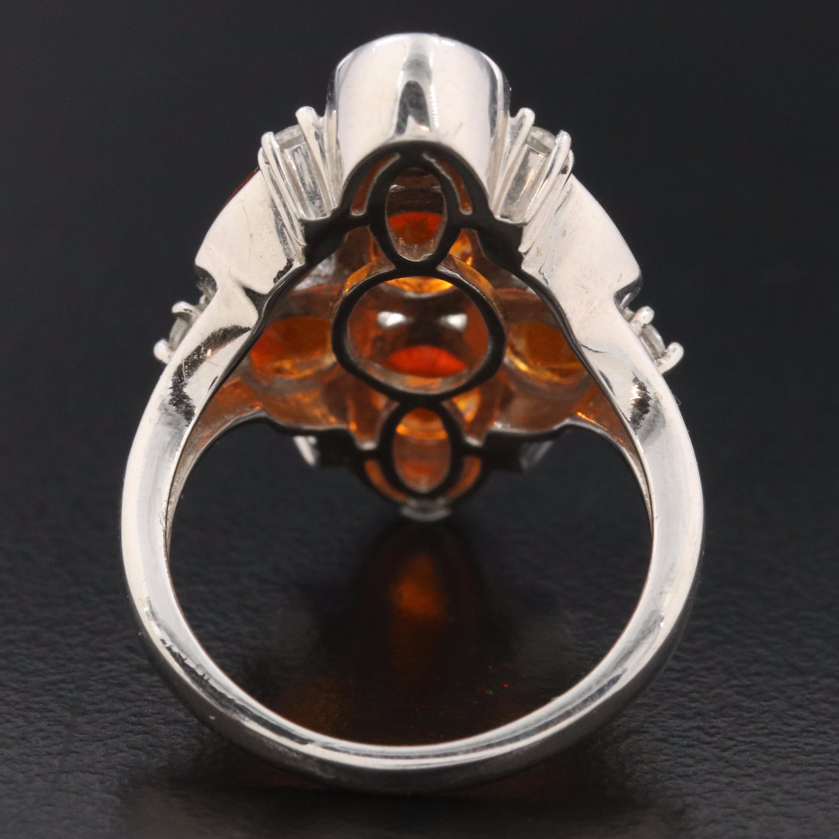 Sterling Fire Opal and Zircon Ring