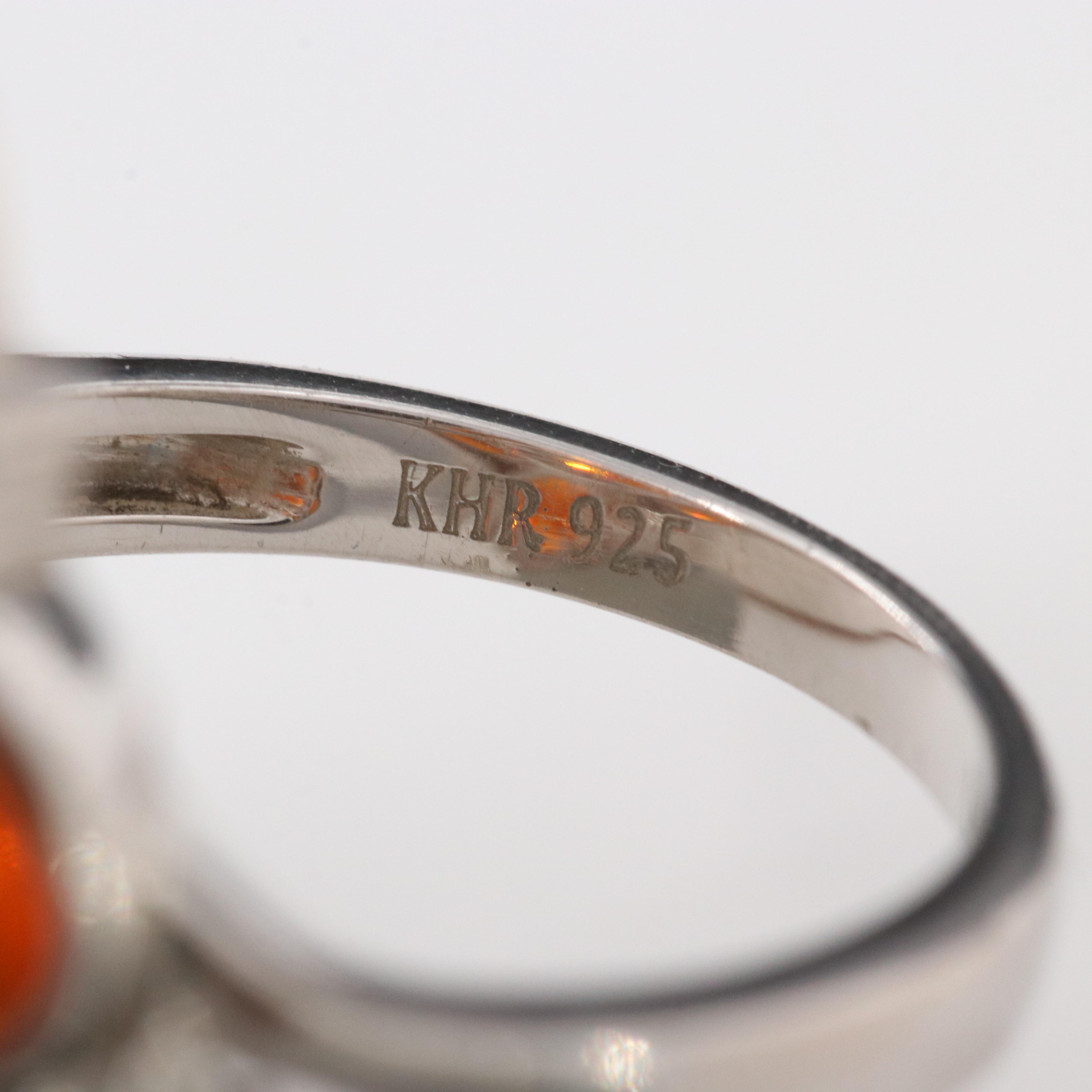 Sterling Fire Opal and Zircon Ring