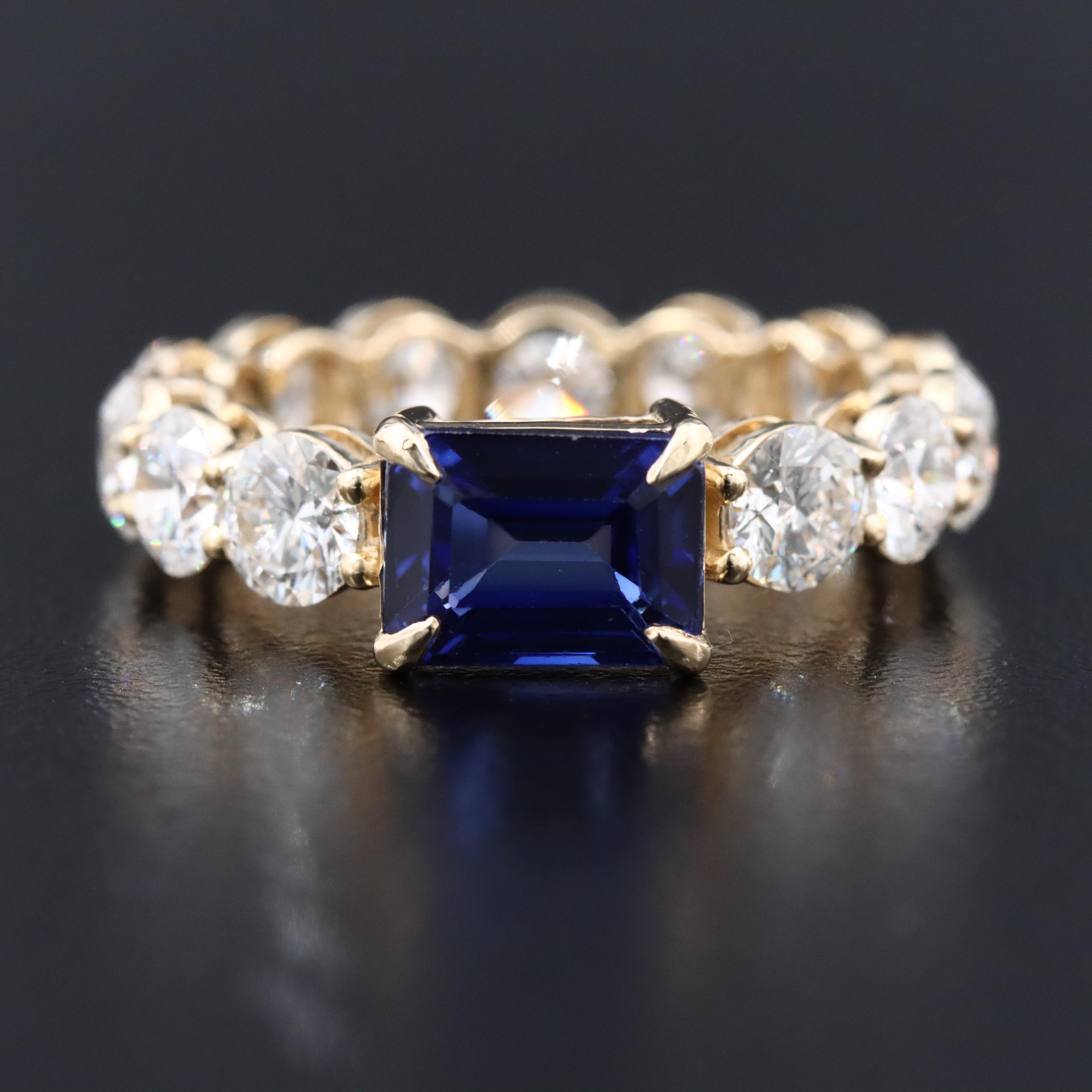 14K 1.92 CT Sapphire and 4.08 CTW Lab Grown Diamond Eternity Ring