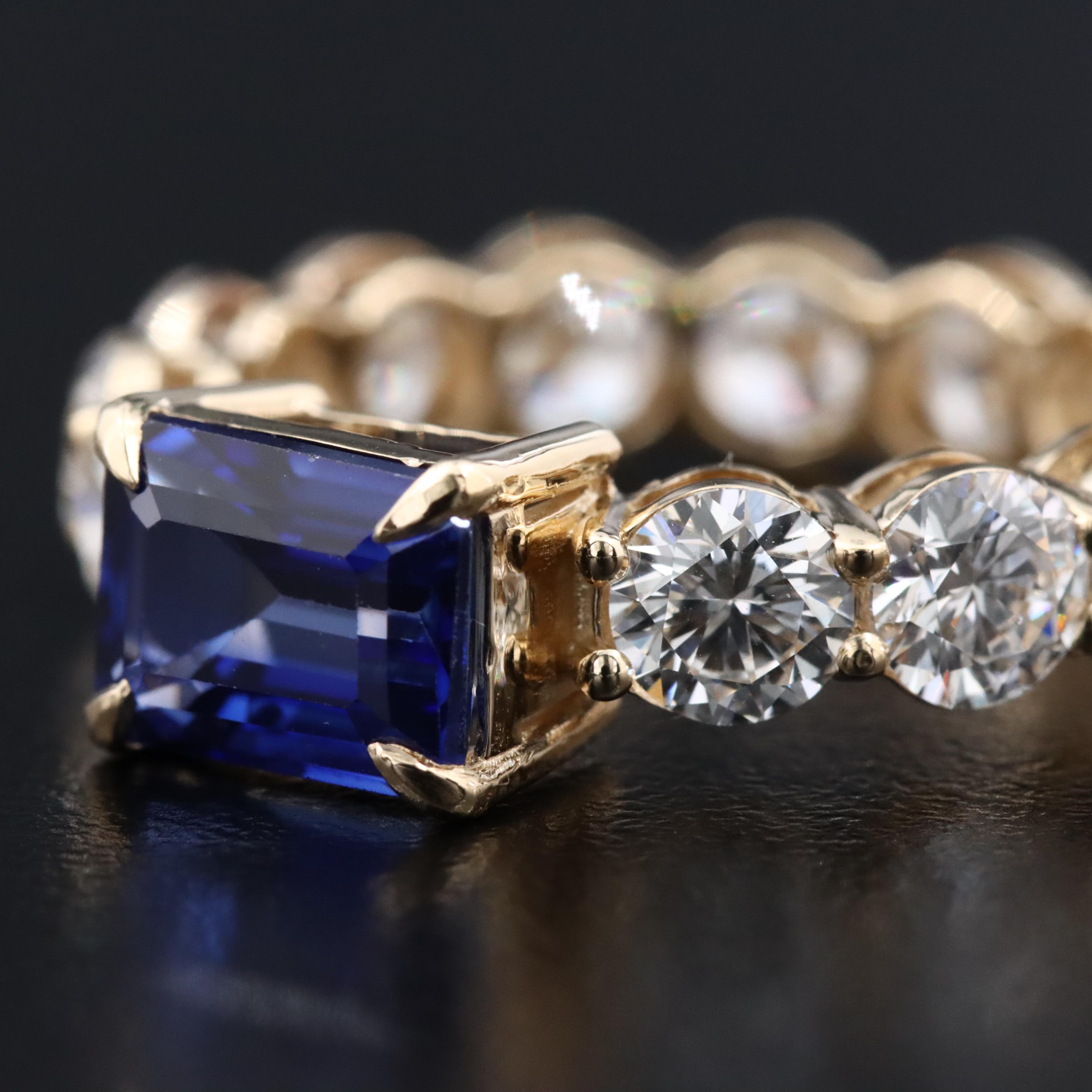 14K 1.92 CT Sapphire and 4.08 CTW Lab Grown Diamond Eternity Ring