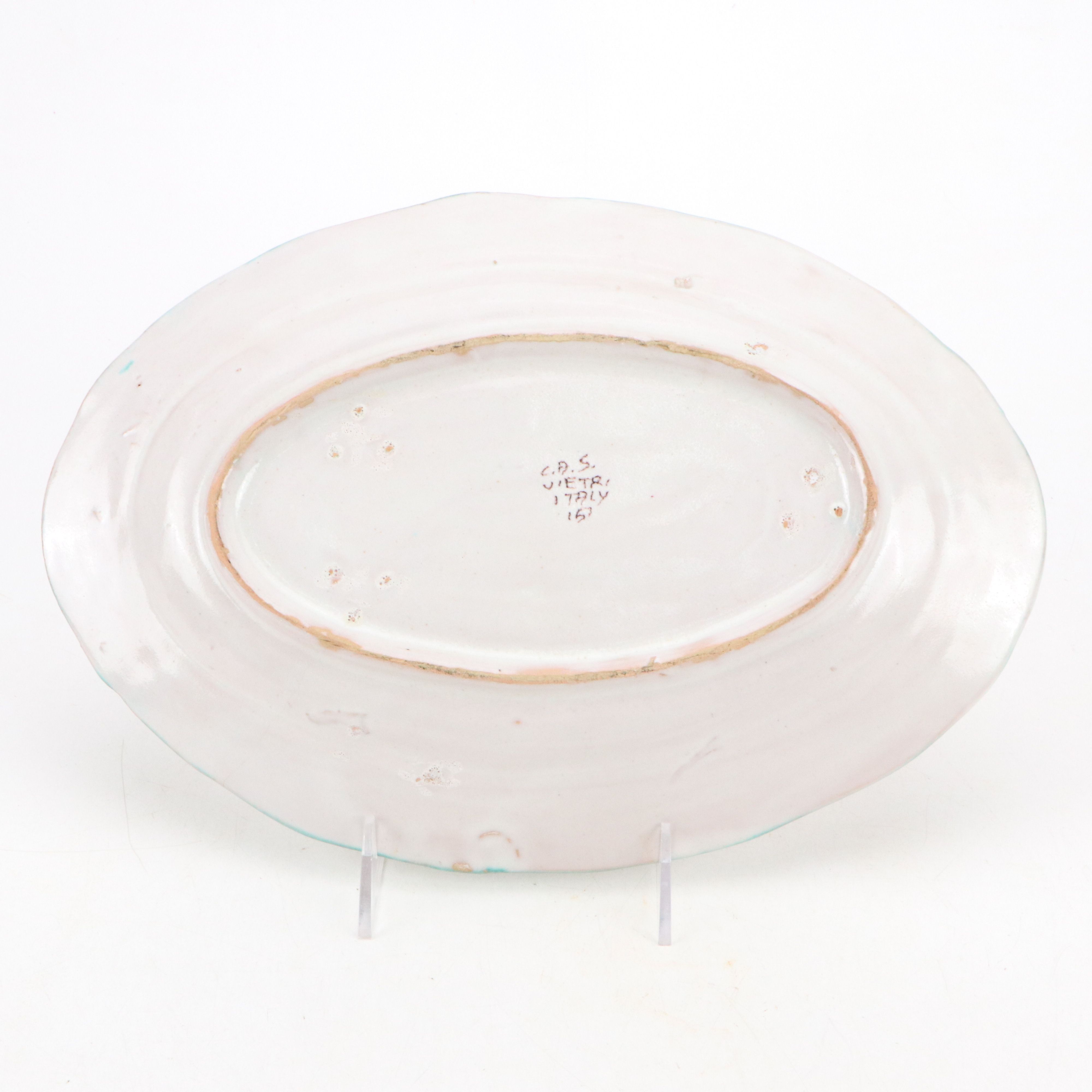 Vietri Italian Hand-Painted Ceramic Plates and Oval Serving Plate, Early 20th C.