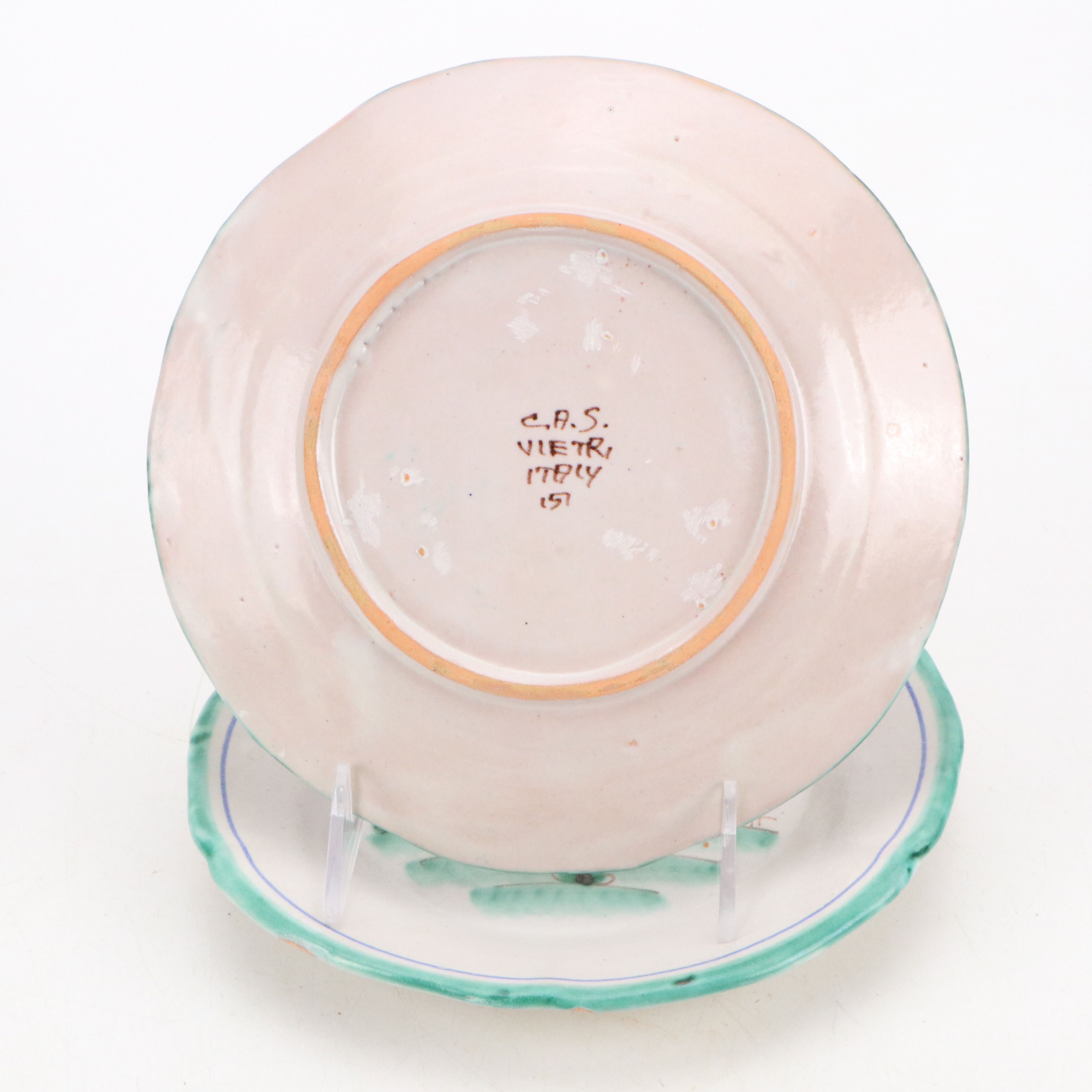 Vietri Italian Hand-Painted Ceramic Plates and Oval Serving Plate, Early 20th C.