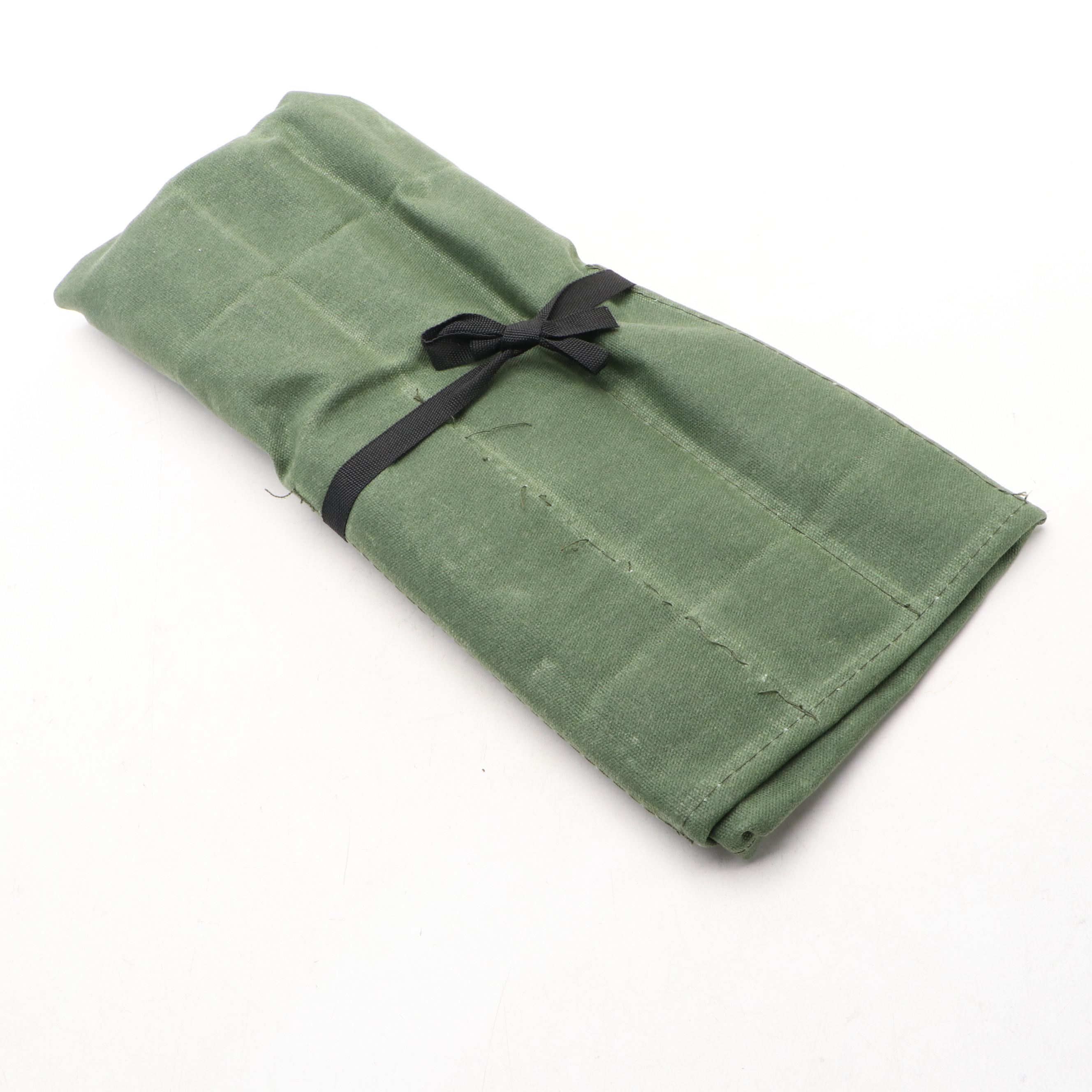 Japanese Style Etched Stainless Steel Chef's Knife Set in Knife Roll