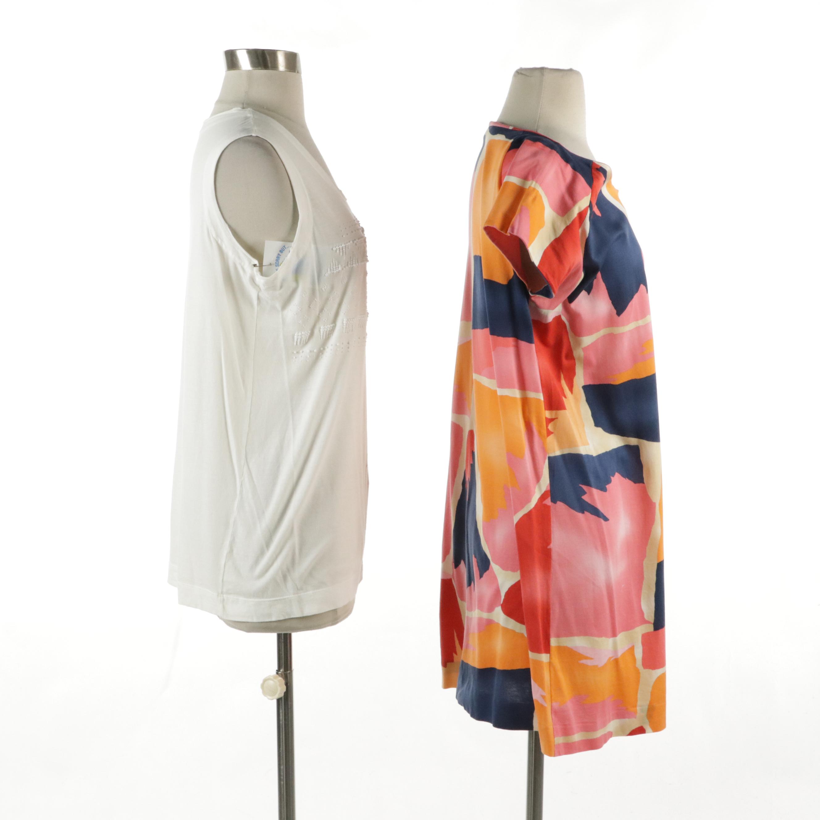 Piazza Sempione Beaded Cotton Tank Top and Printed Short Sleeve Top