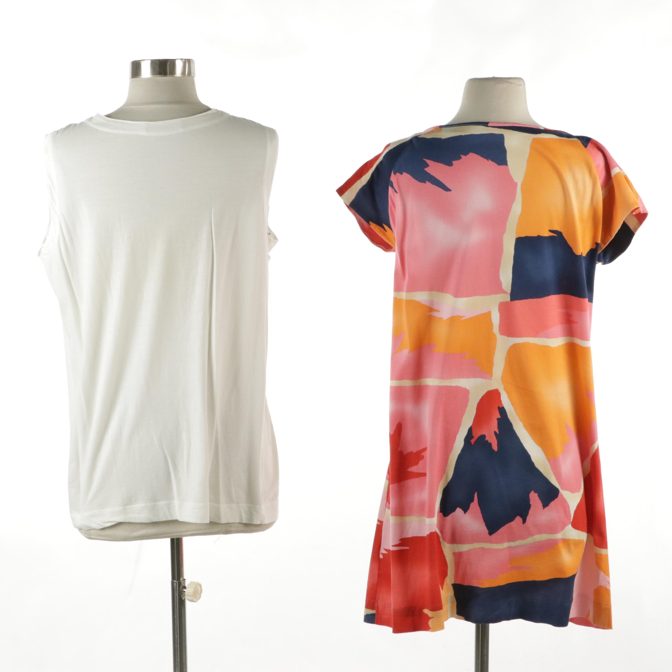 Piazza Sempione Beaded Cotton Tank Top and Printed Short Sleeve Top