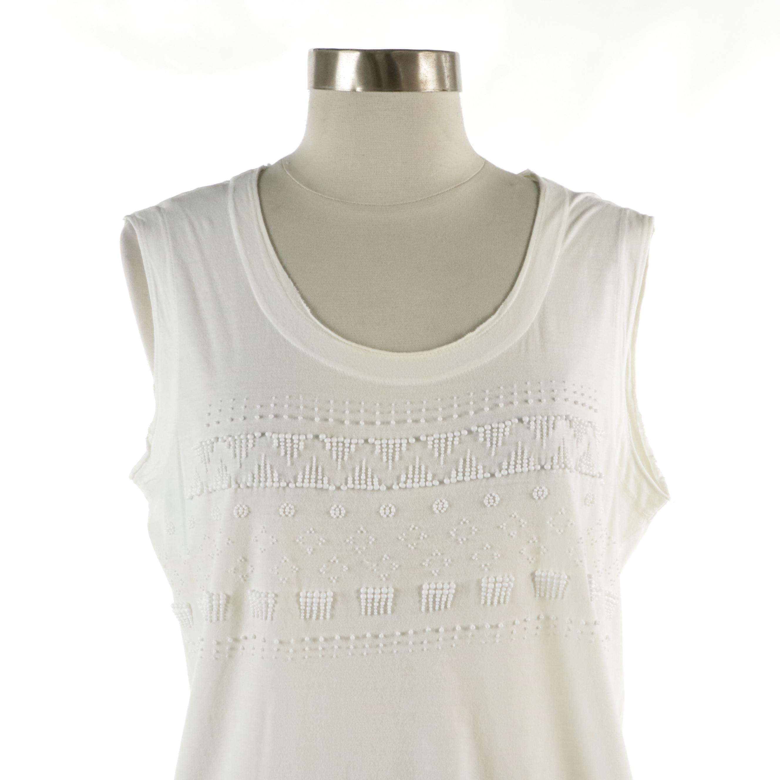 Piazza Sempione Beaded Cotton Tank Top and Printed Short Sleeve Top