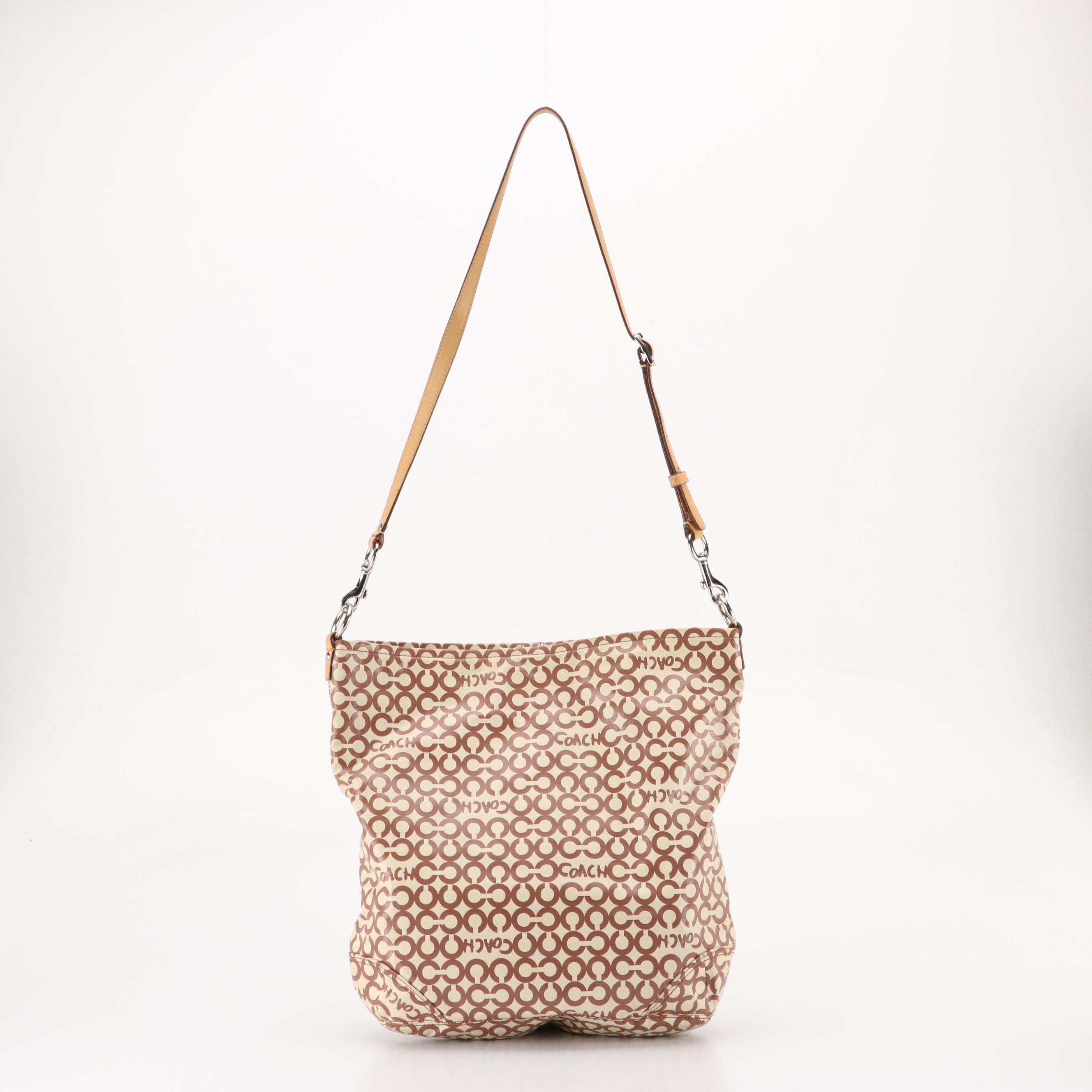Coach Leah Hobo Bag in Brown OP Art Coated Canvas and Beige Leather