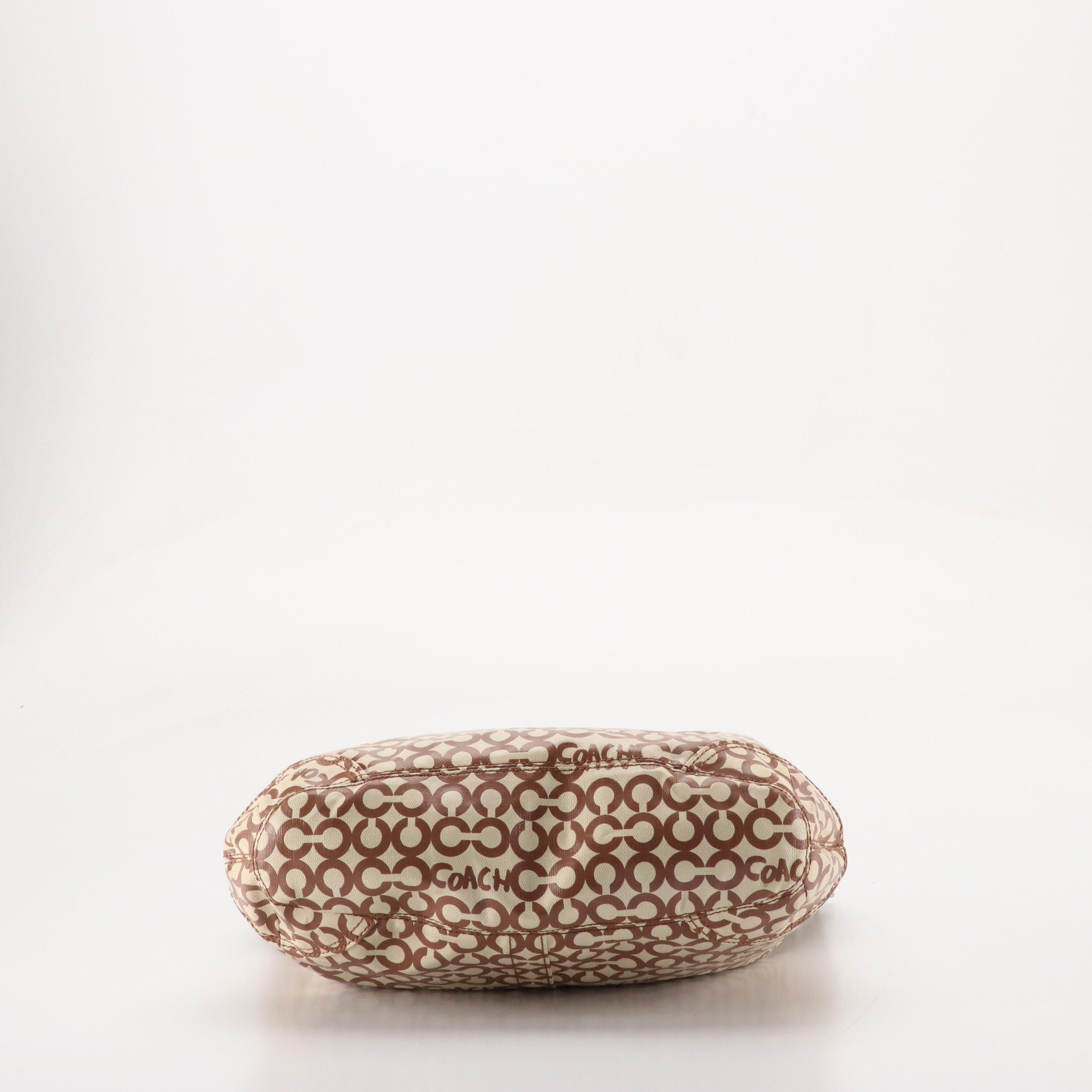 Coach Leah Hobo Bag in Brown OP Art Coated Canvas and Beige Leather