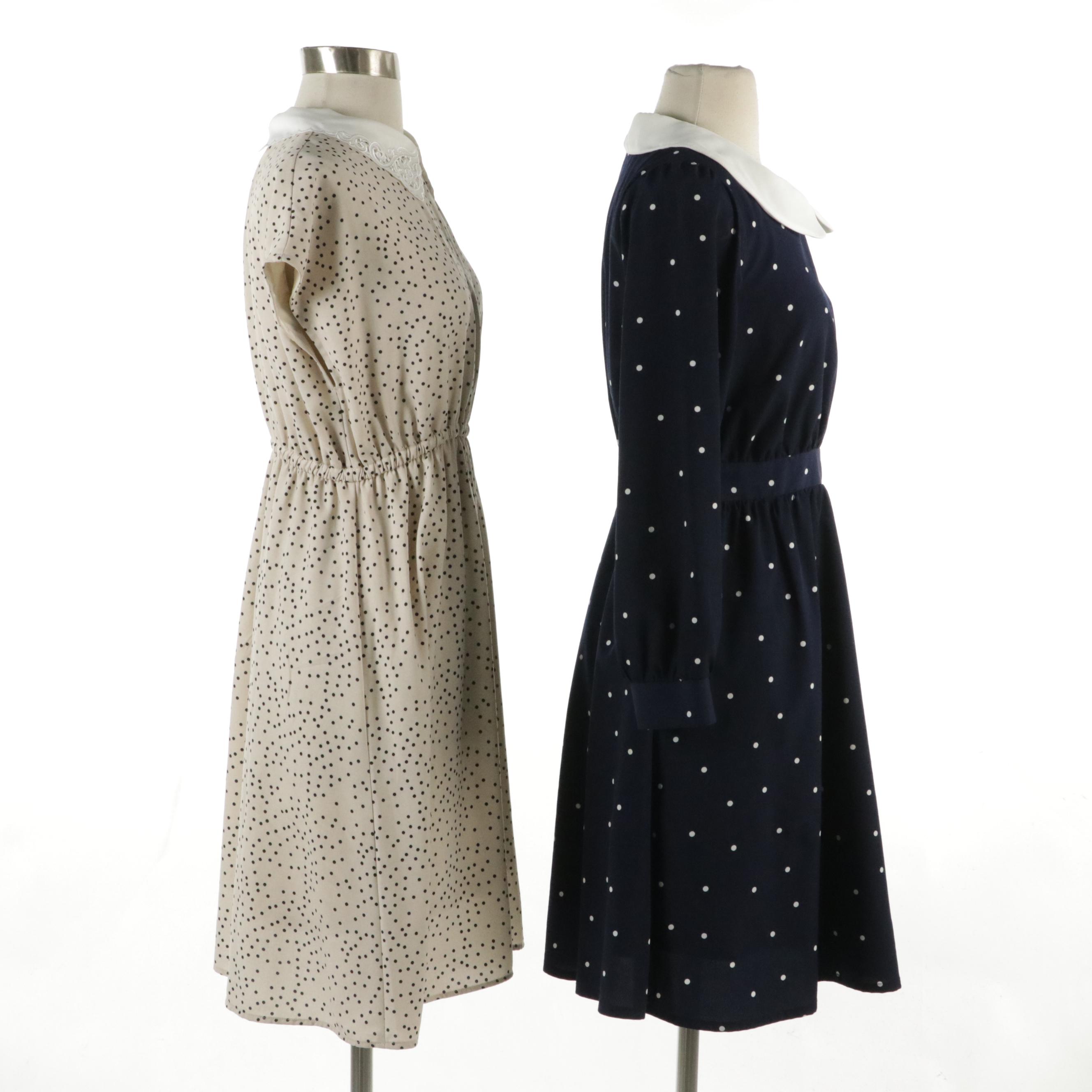 Girl's Japanese Majestic Legon and Colza Dot Print Collared Dresses