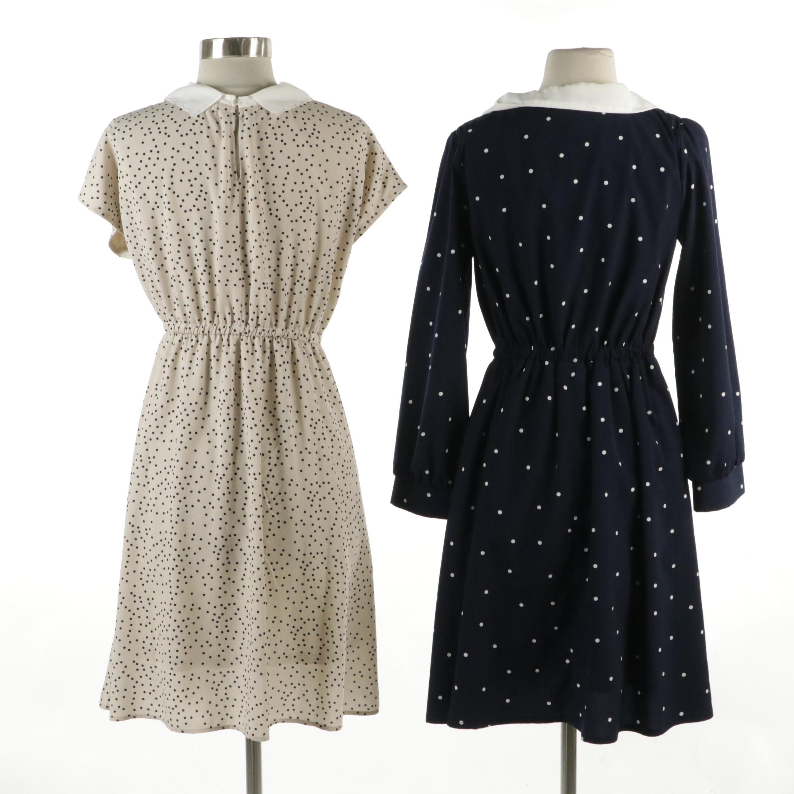 Girl's Japanese Majestic Legon and Colza Dot Print Collared Dresses