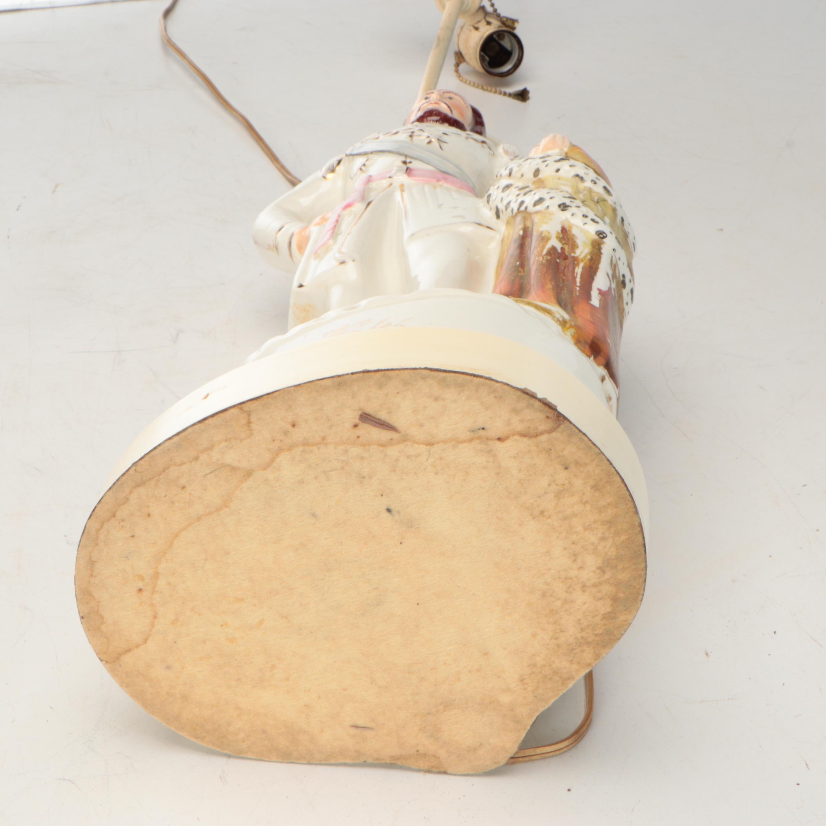 Staffordshire Queen Victoria & Edward VII Figural Lamps, Plain and Pleat Shades