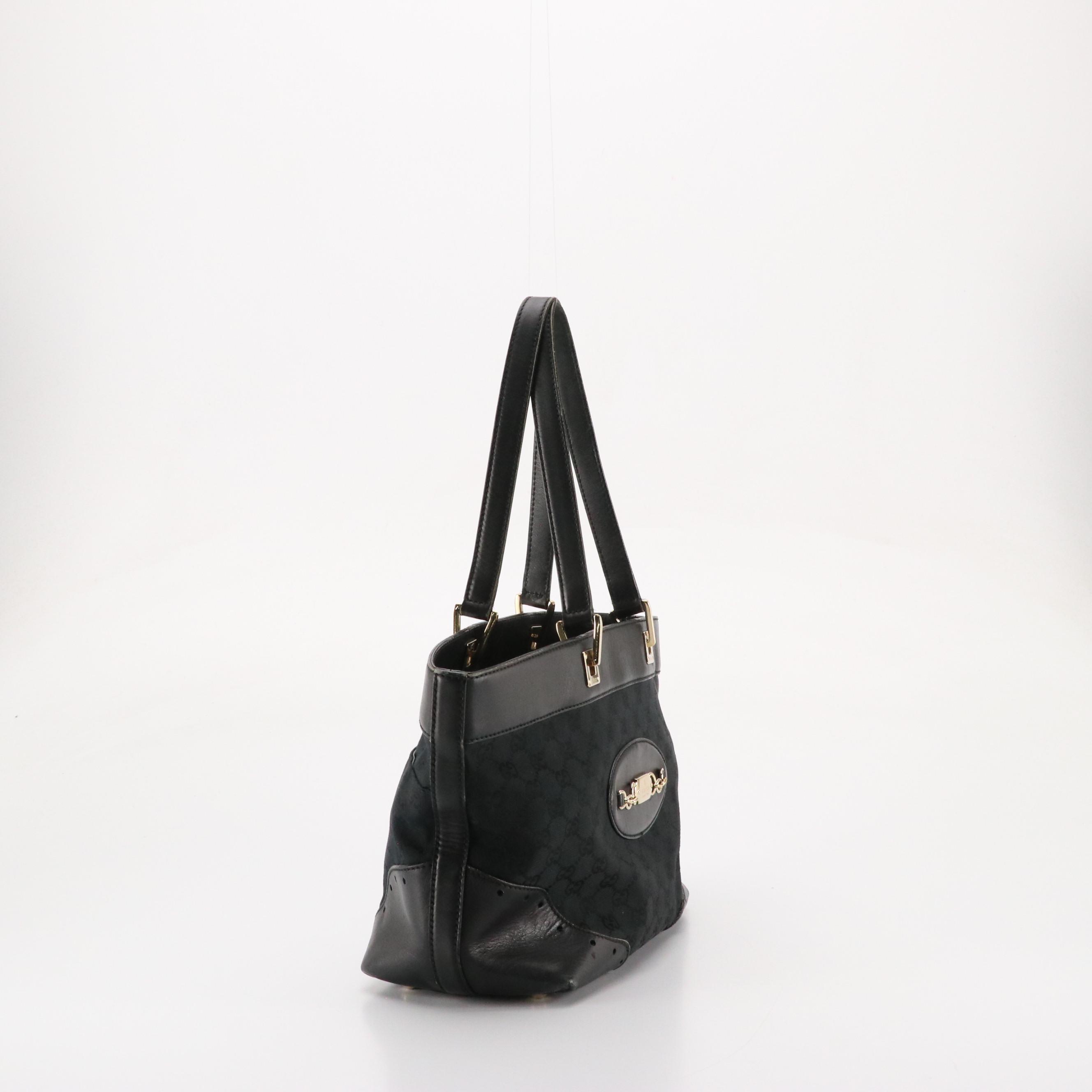 Gucci Punch Tote in Black GG Canvas and Leather Trim