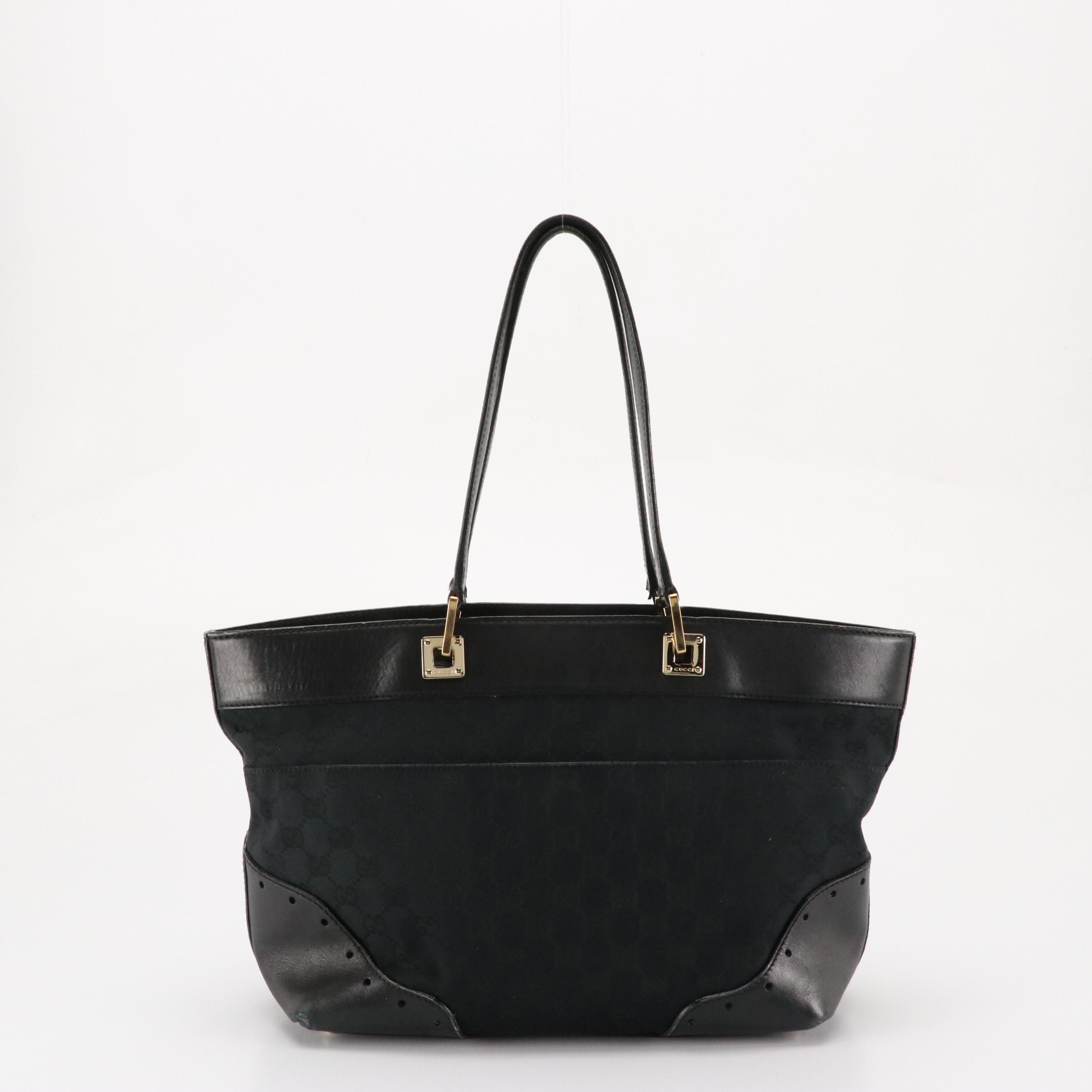 Gucci Punch Tote in Black GG Canvas and Leather Trim