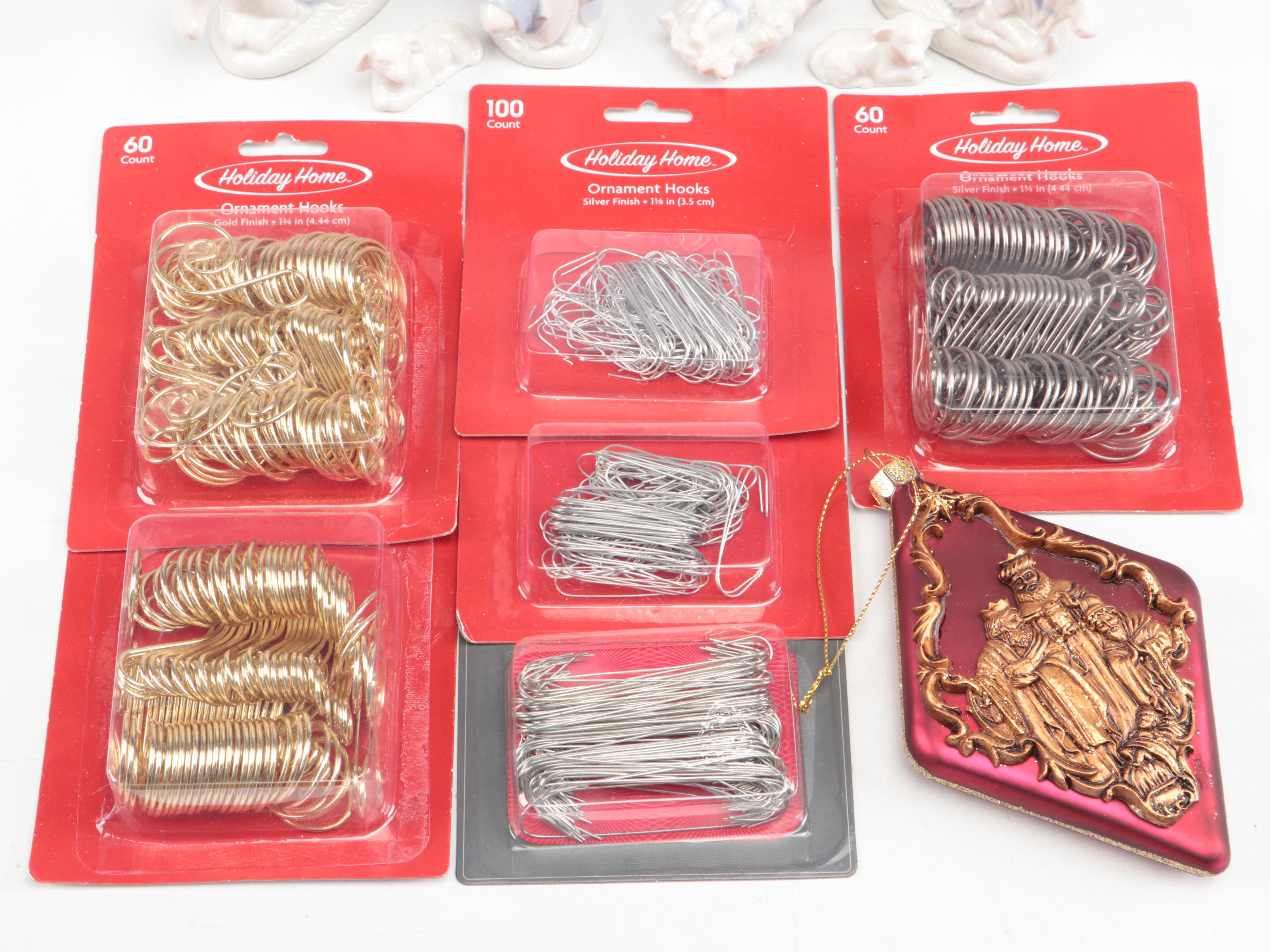 Lefton Nativity Set with Restoration Hardware Felt Animal Ornaments and Hooks