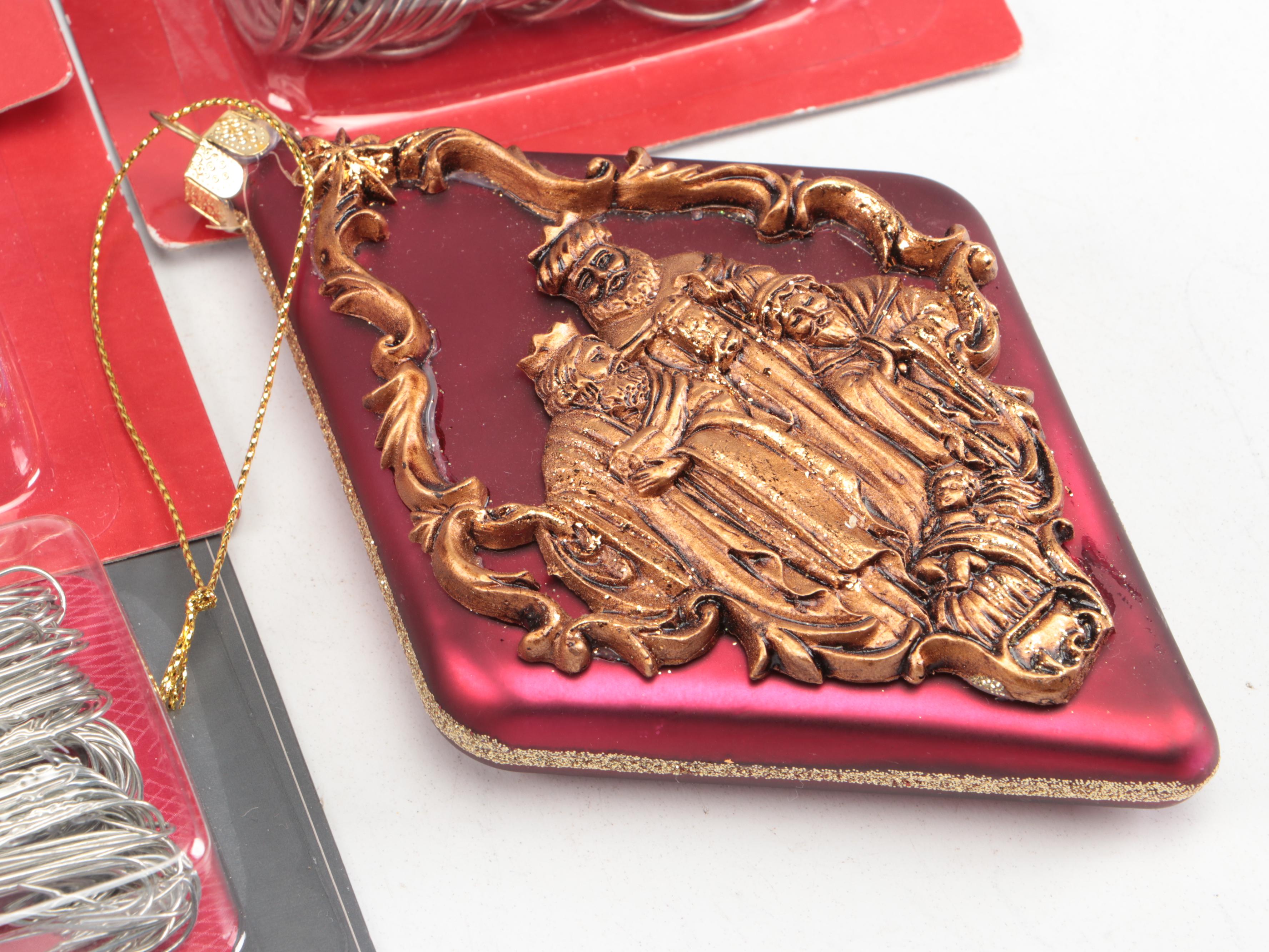 Lefton Nativity Set with Restoration Hardware Felt Animal Ornaments and Hooks