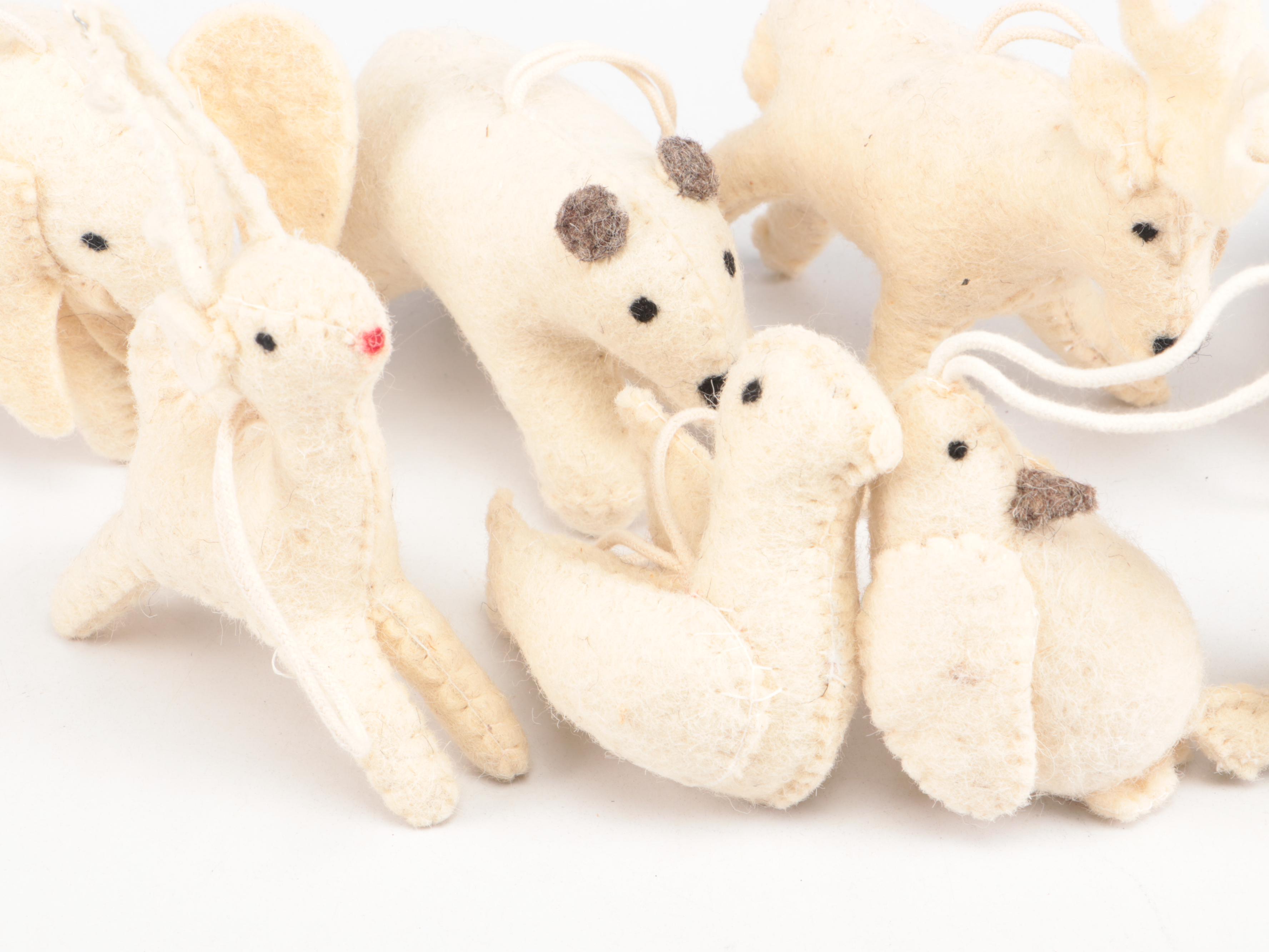 Lefton Nativity Set with Restoration Hardware Felt Animal Ornaments and Hooks