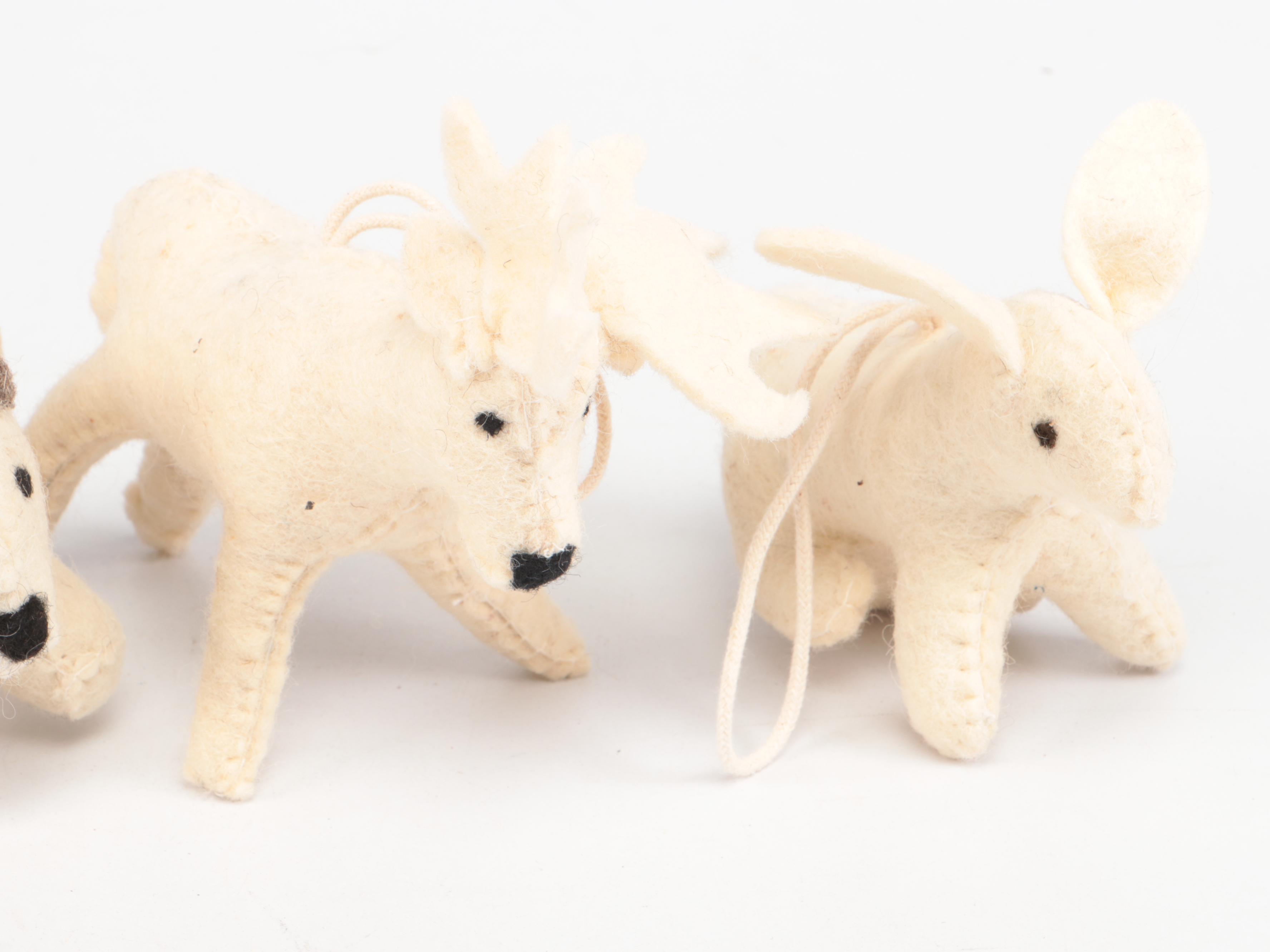 Lefton Nativity Set with Restoration Hardware Felt Animal Ornaments and Hooks