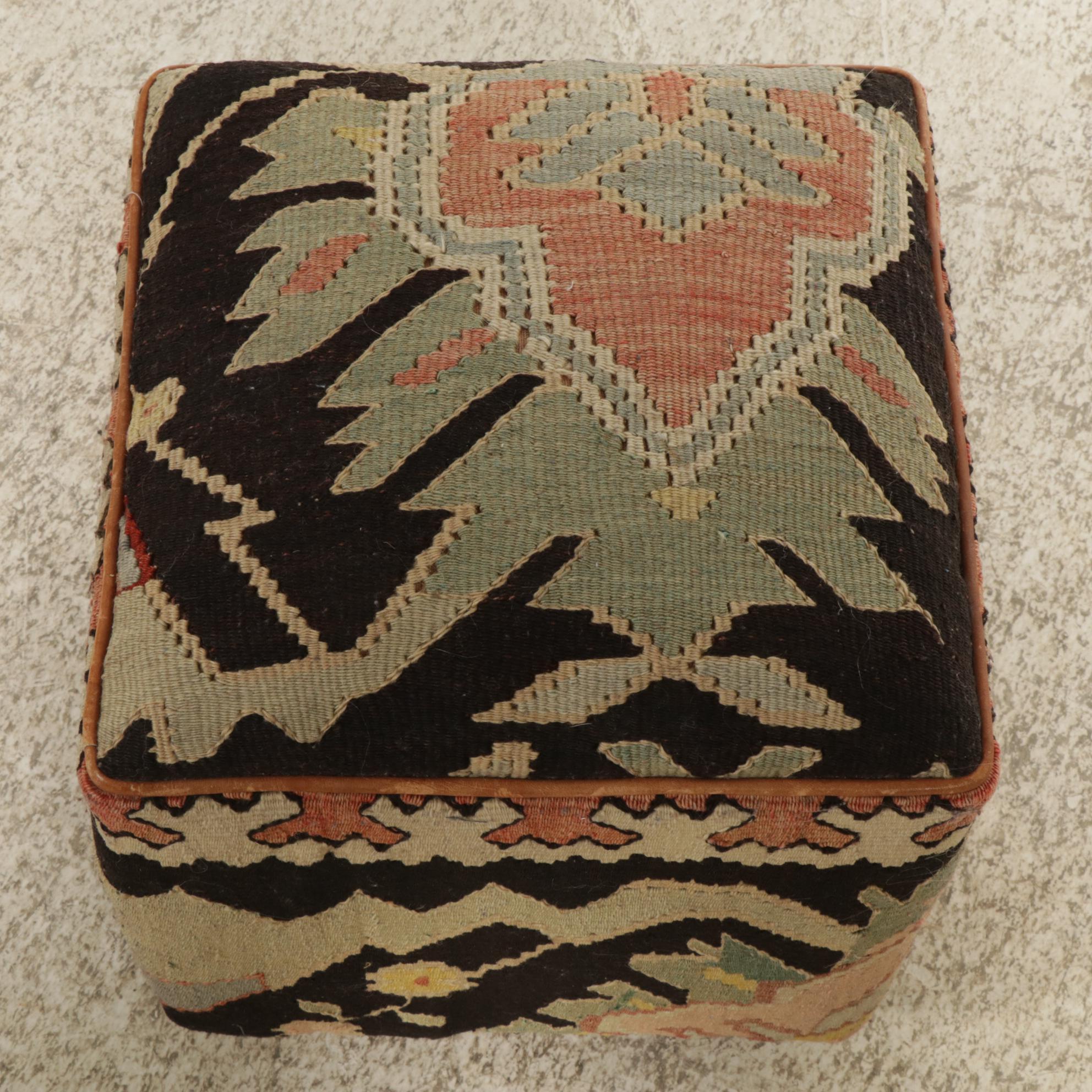 Turkish Kilim Upholstered Stool