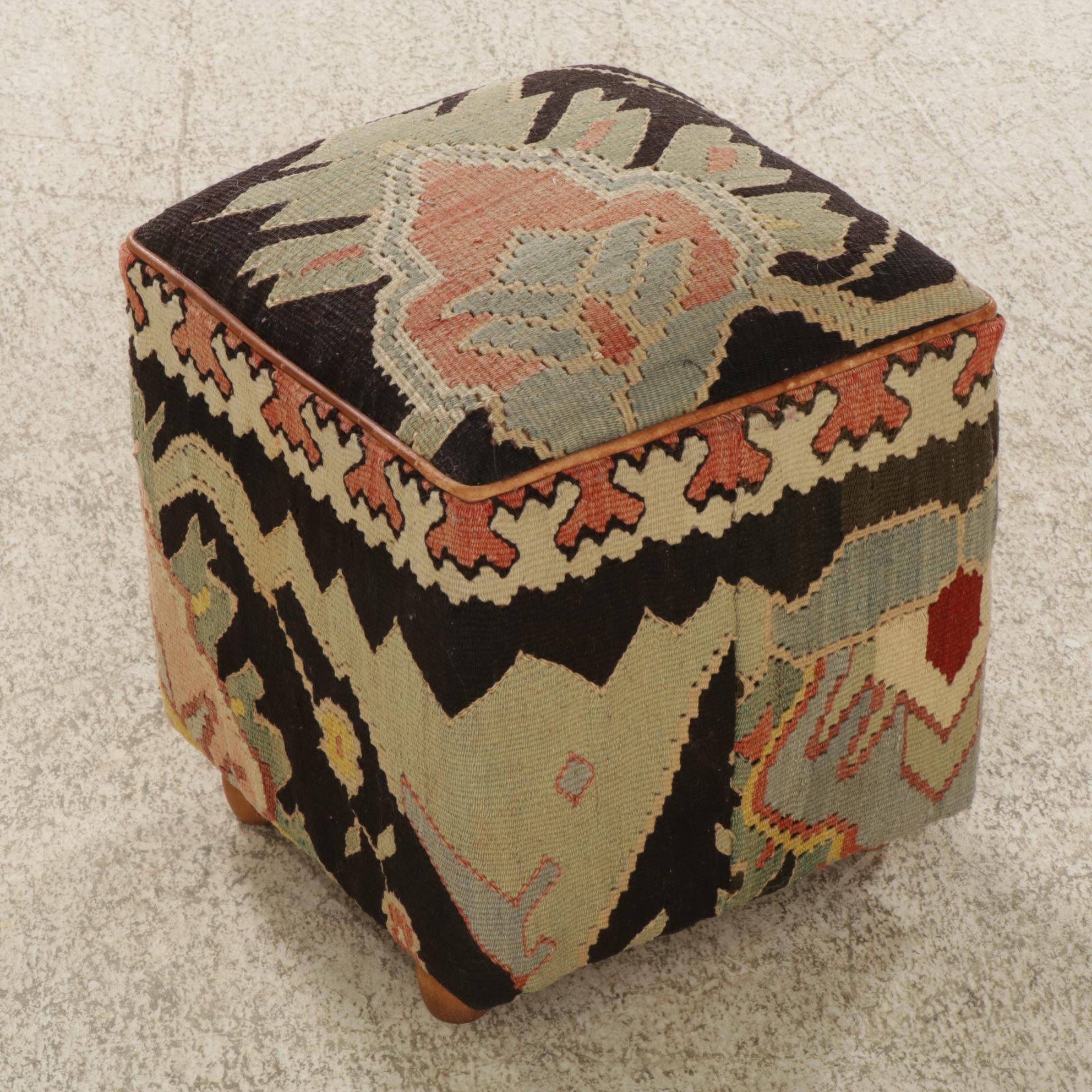 Turkish Kilim Upholstered Stool