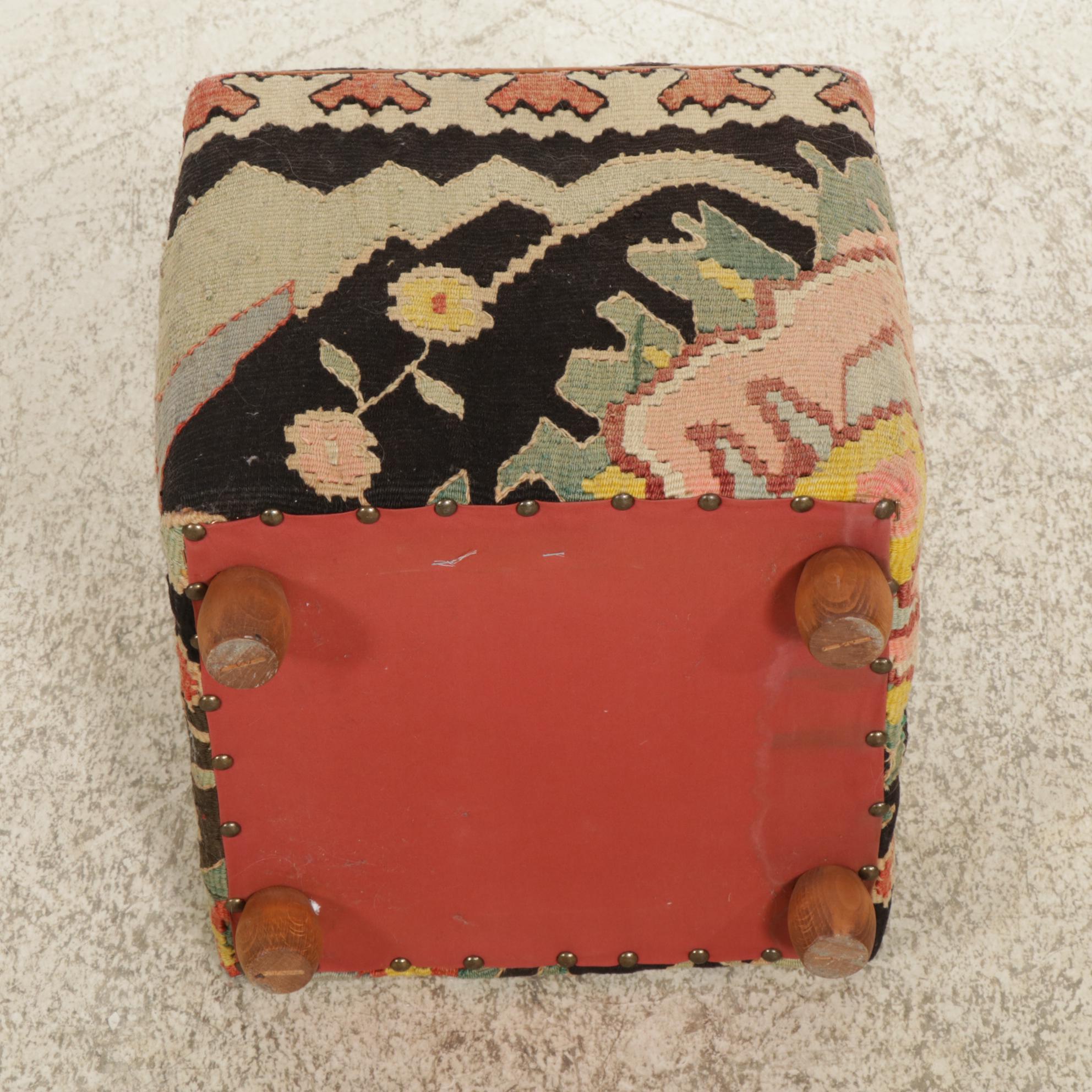 Turkish Kilim Upholstered Stool