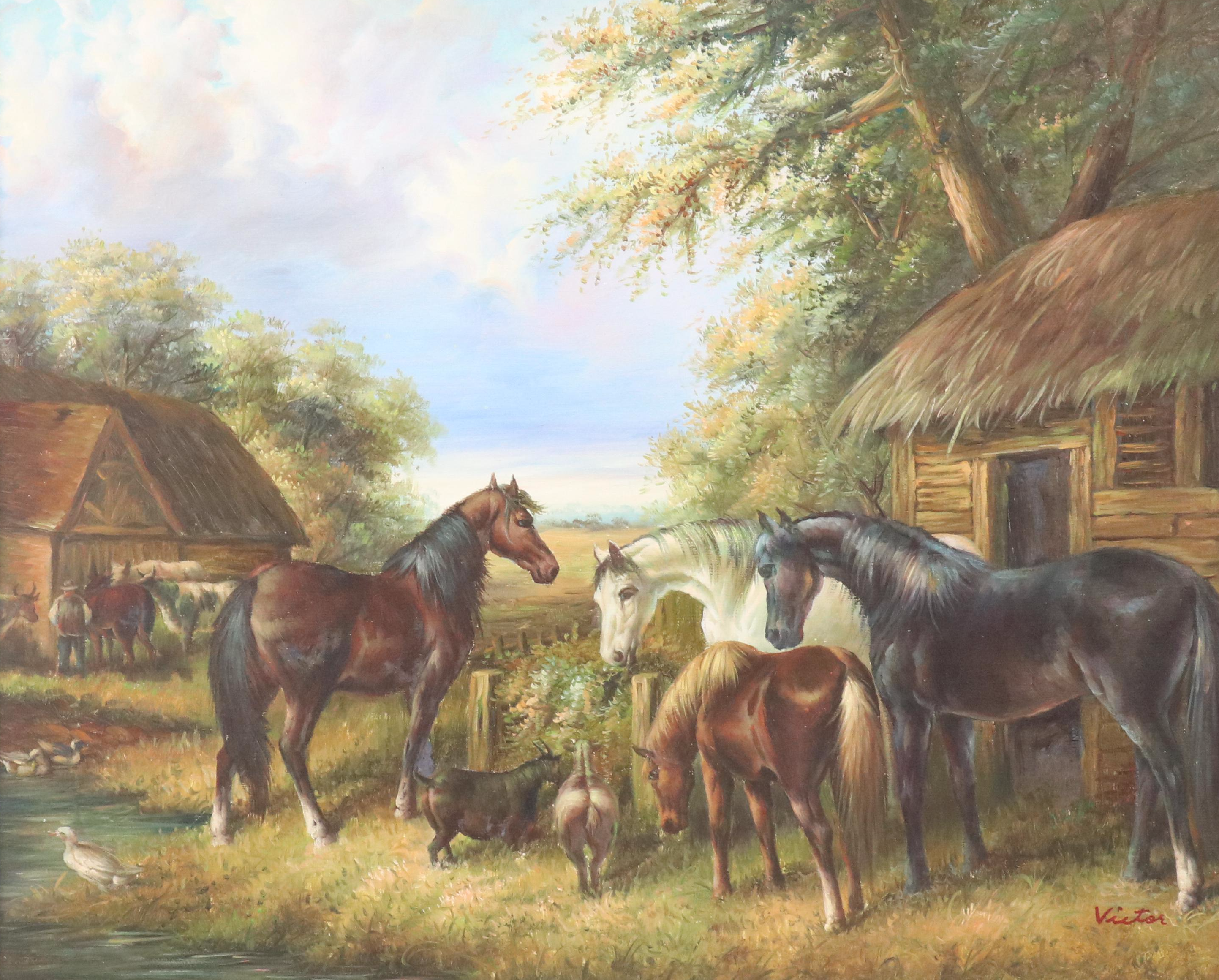 Farmyard Genre Oil Painting After John Frederick Herring Jr.