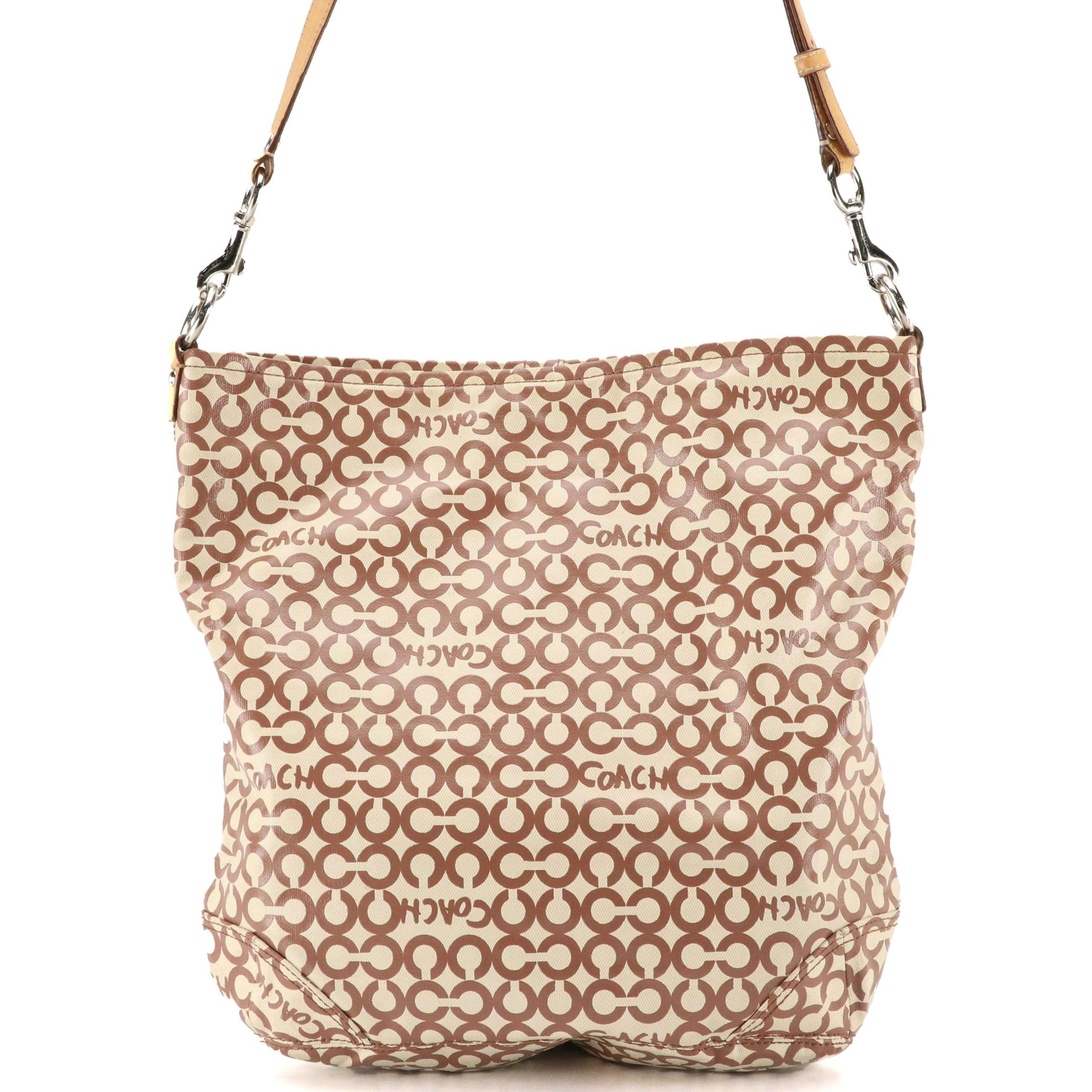 Coach Leah Hobo Bag in Brown OP Art Coated Canvas and Beige Leather