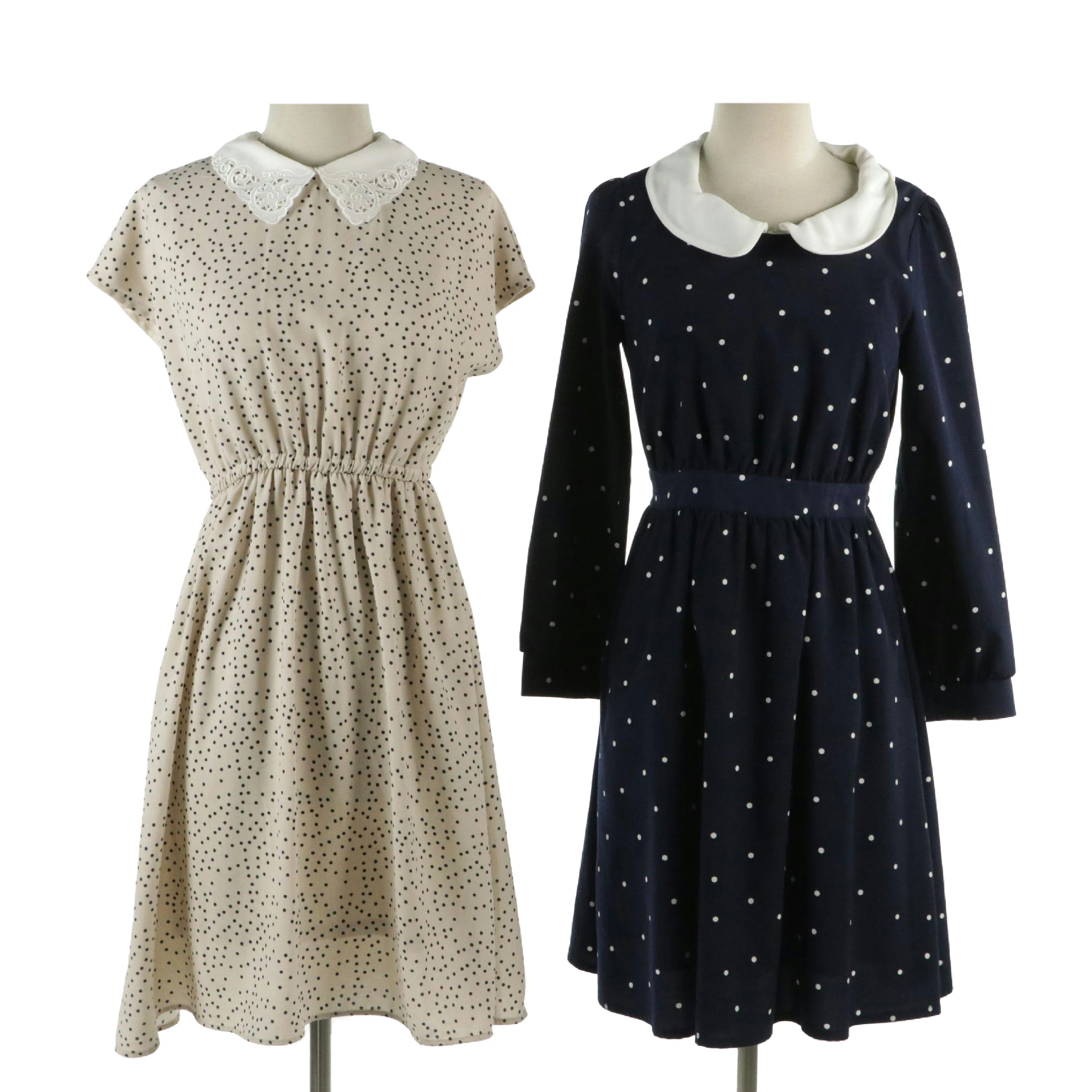 Girl's Japanese Majestic Legon and Colza Dot Print Collared Dresses