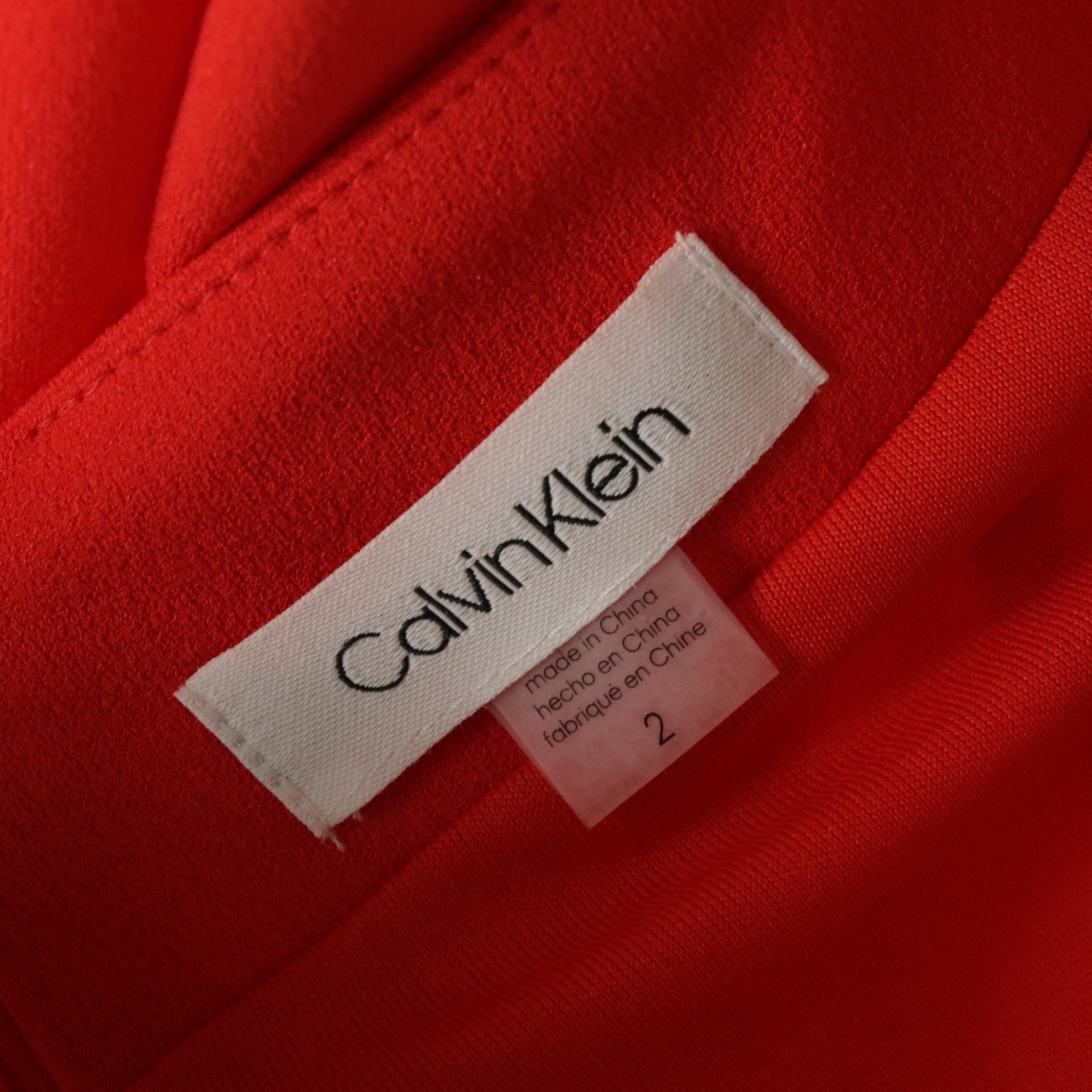 Calvin Klein Sweep Train Evening Gown with Scarf Sash in Stretch Jersey