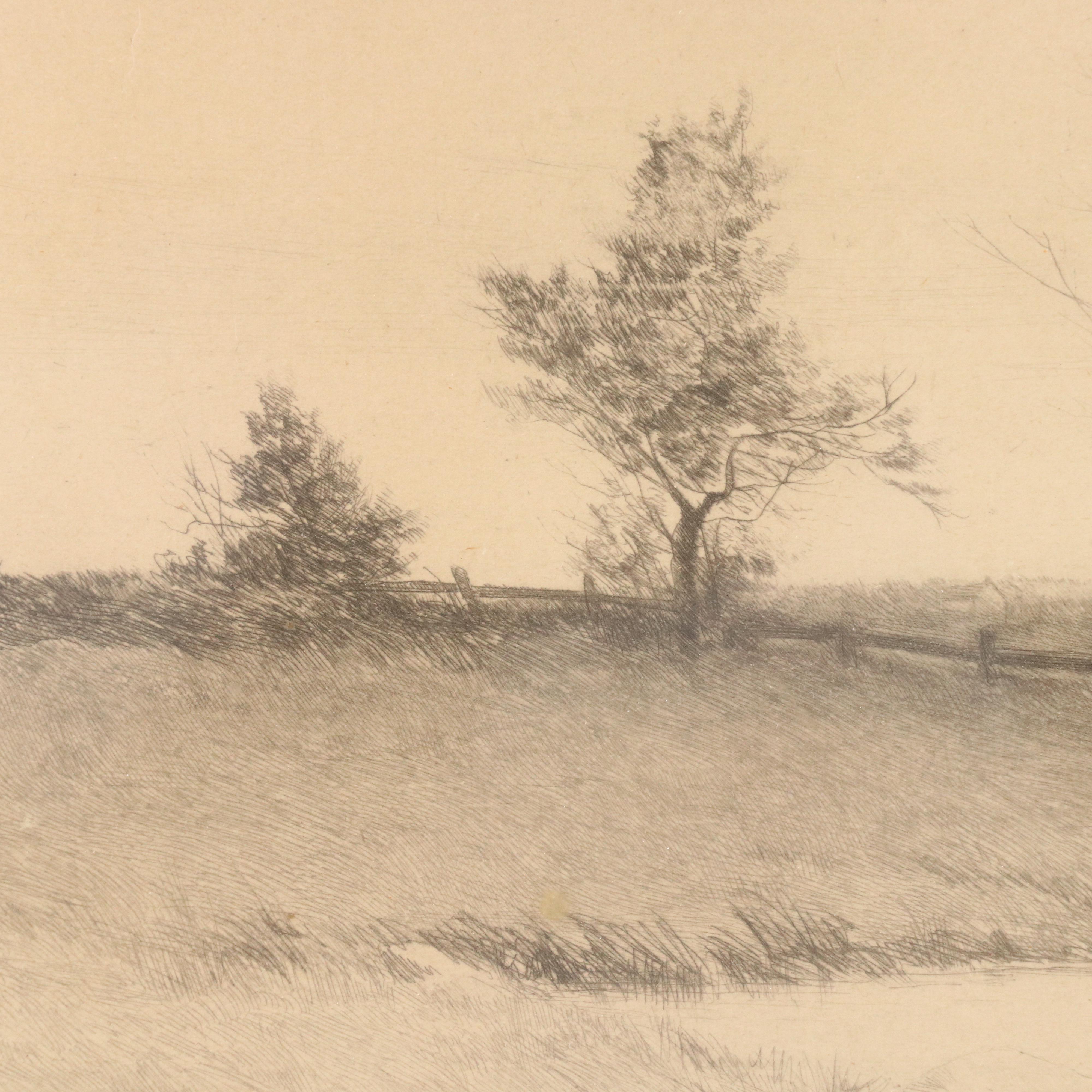 Countryside Residential Landscape Etching, Circa 1920