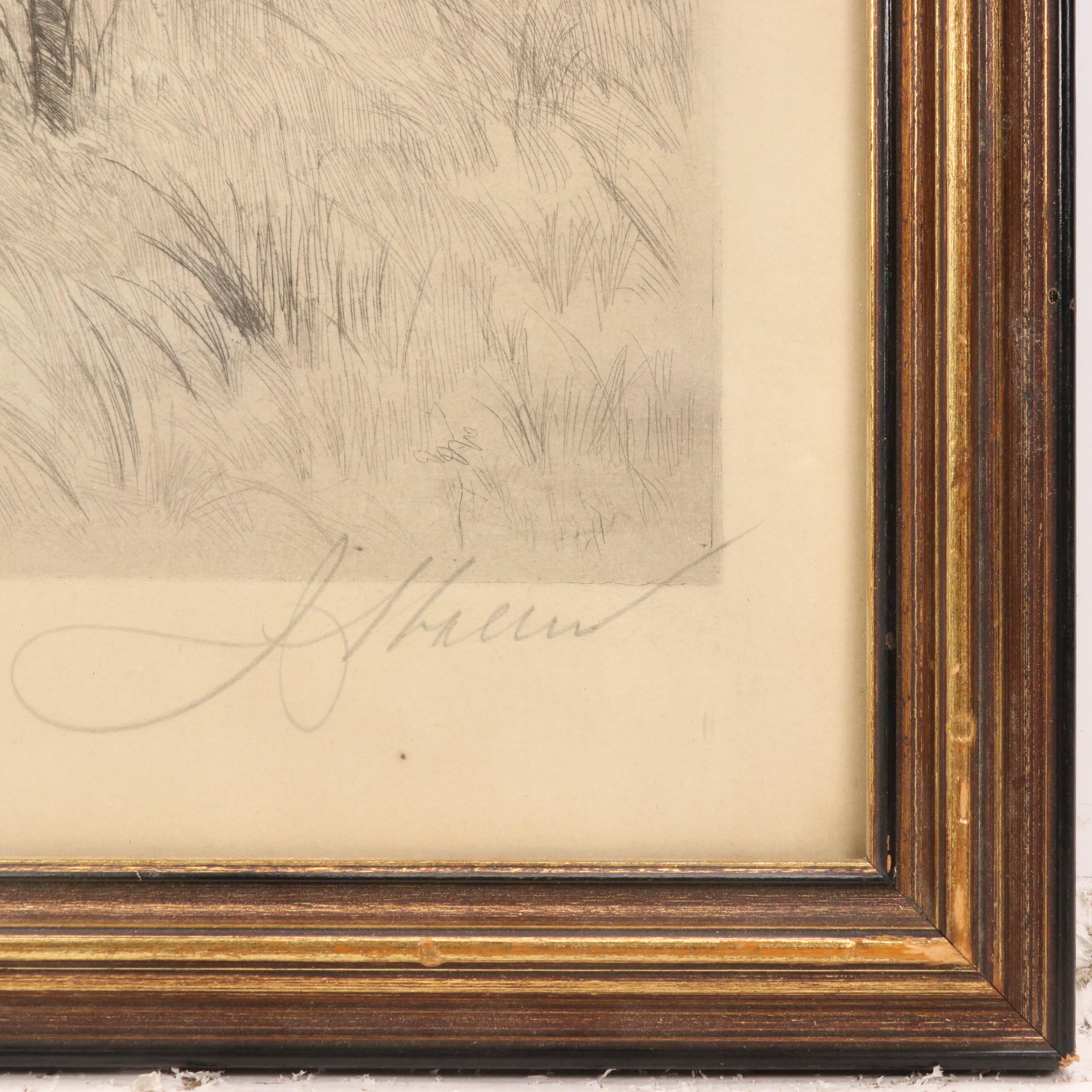 Countryside Residential Landscape Etching, Circa 1920