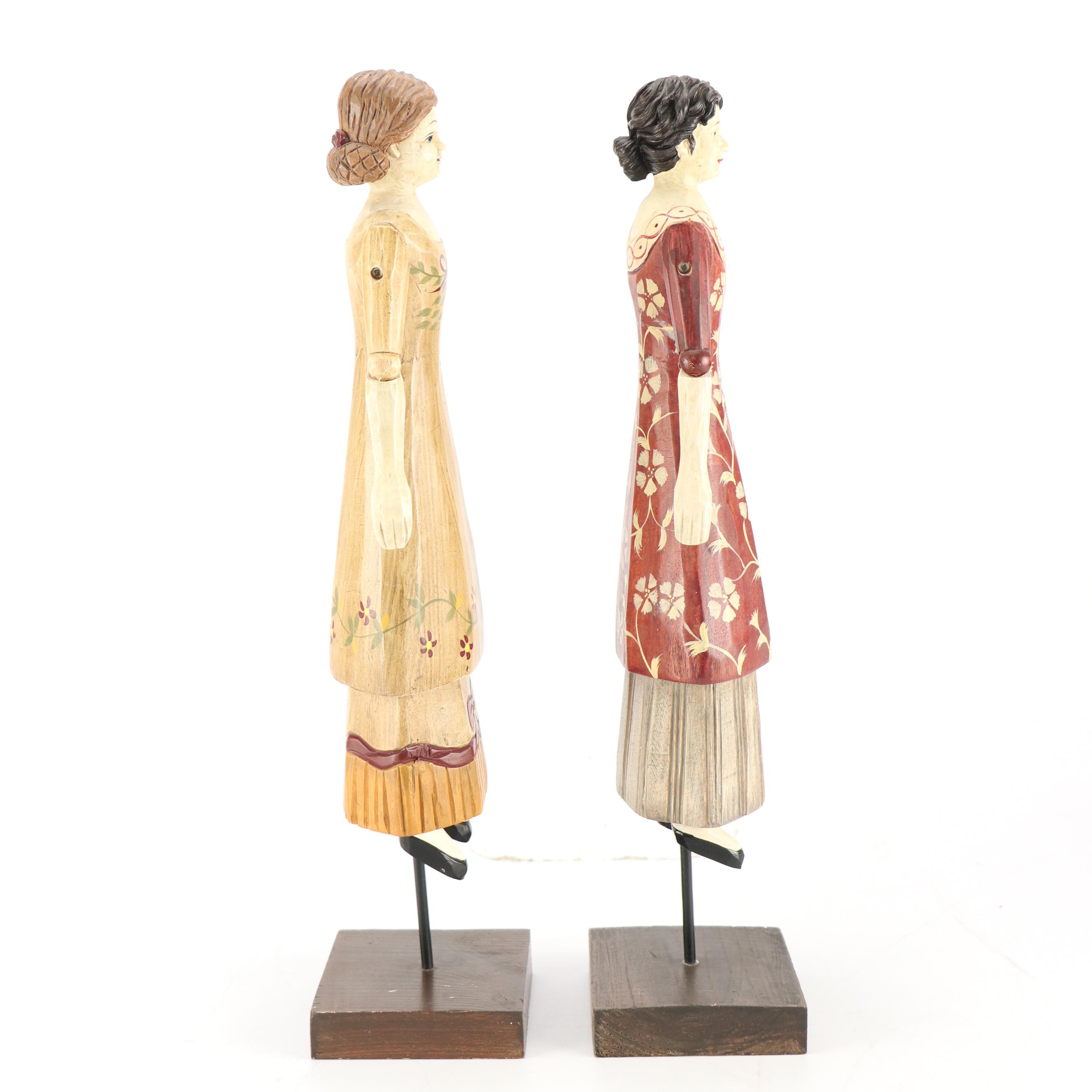 Folk Art Hand-Carved Articulated Wooden Dolls