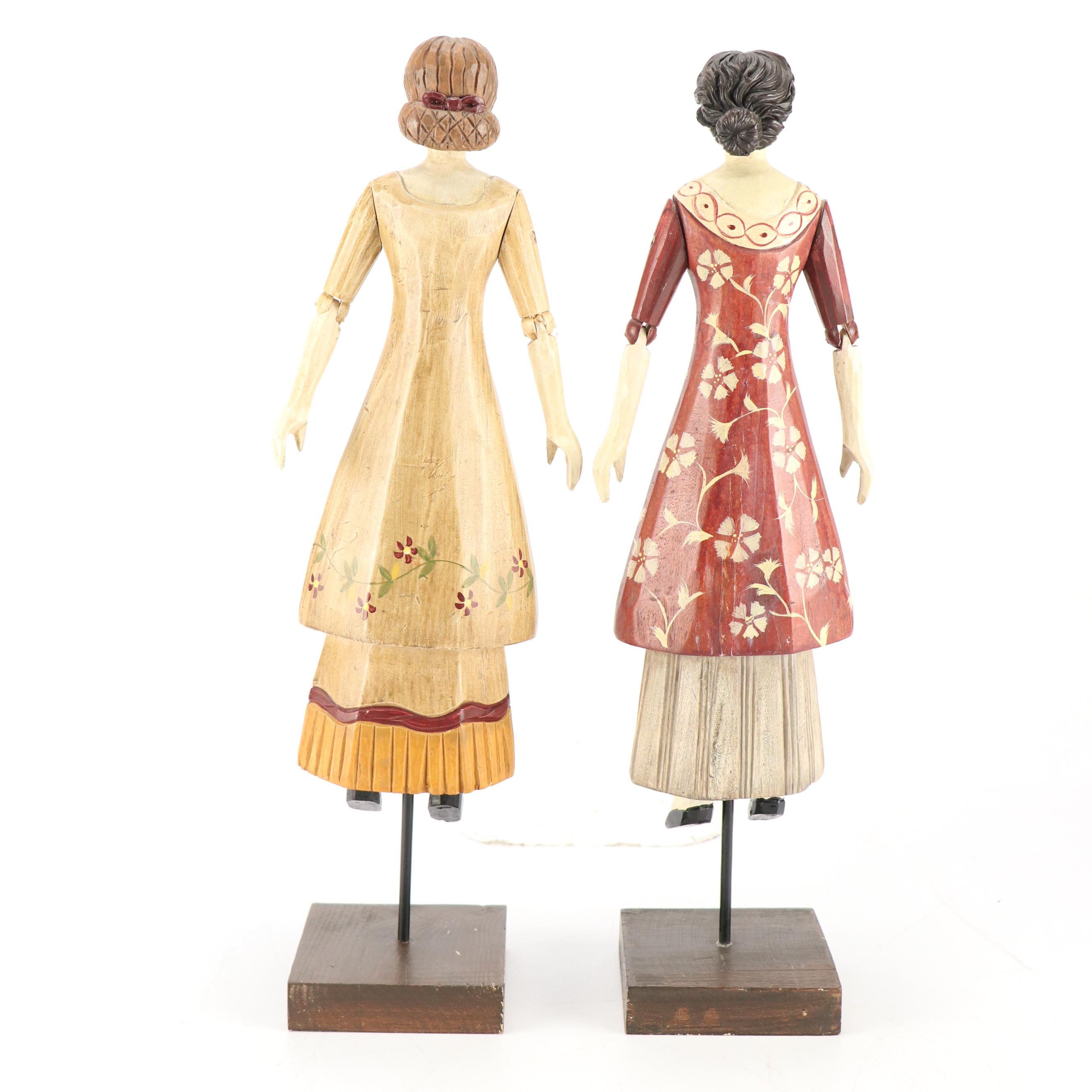 Folk Art Hand-Carved Articulated Wooden Dolls