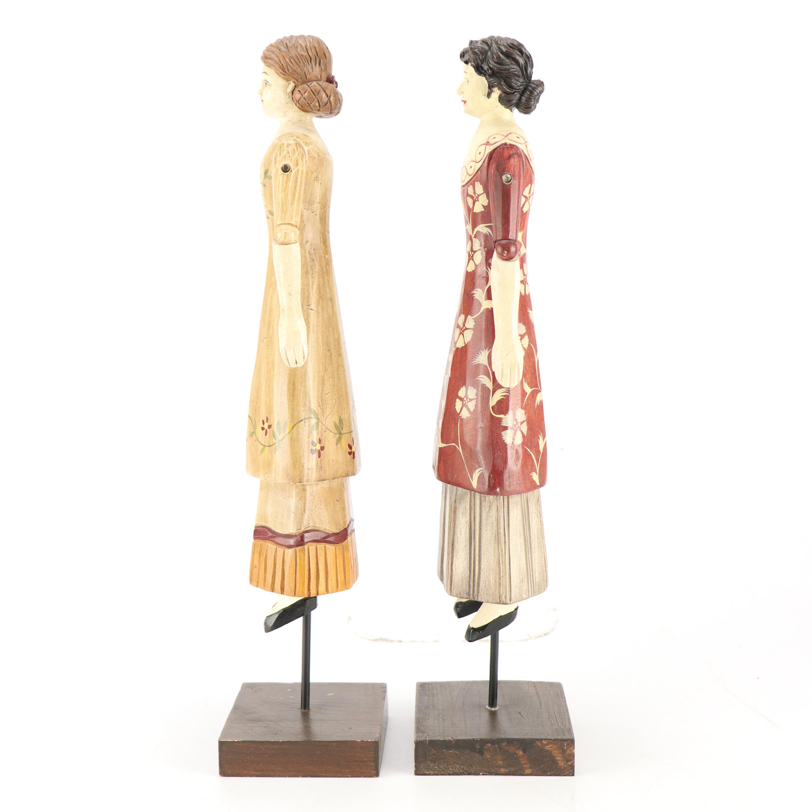 Folk Art Hand-Carved Articulated Wooden Dolls
