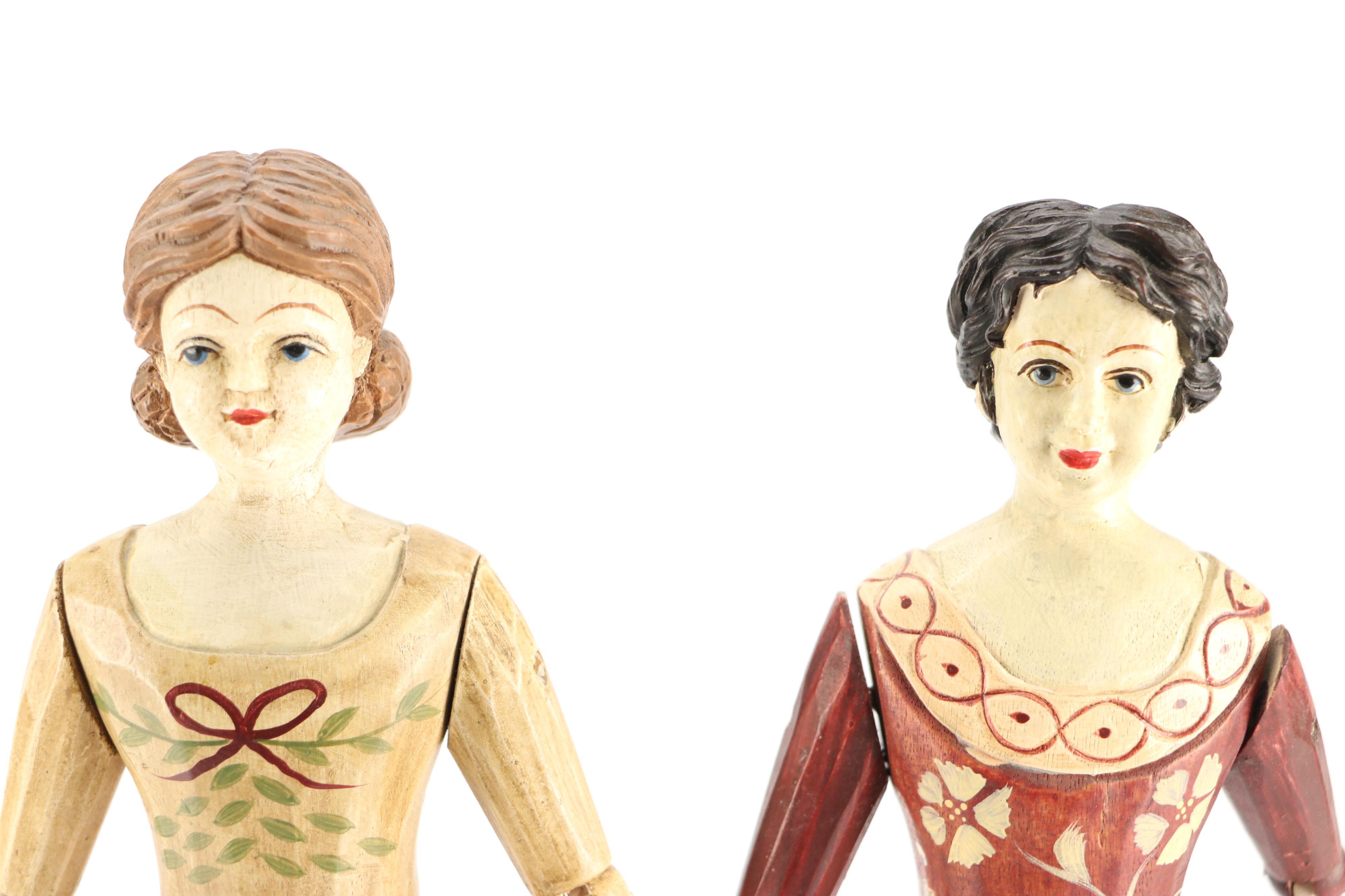 Folk Art Hand-Carved Articulated Wooden Dolls