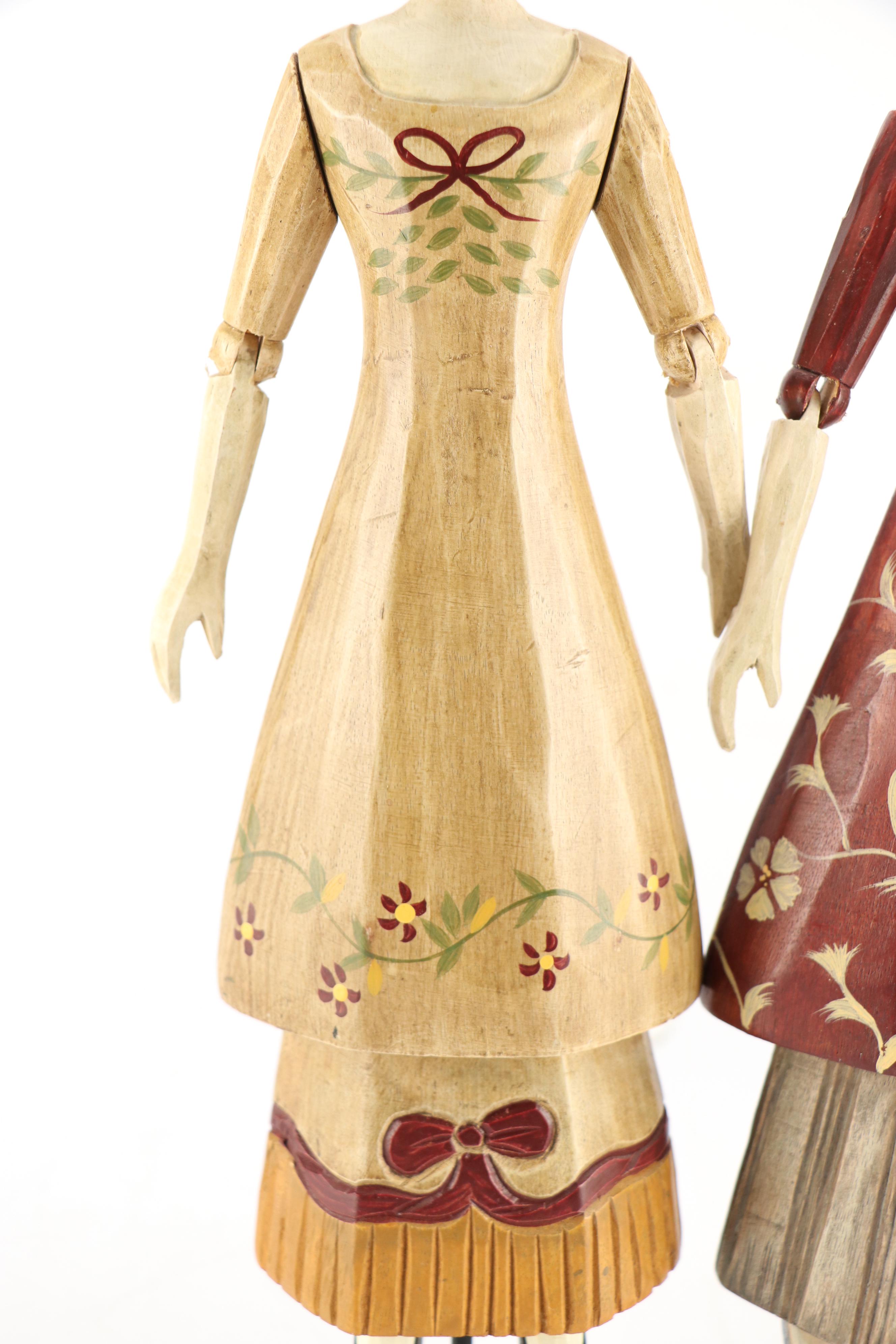 Folk Art Hand-Carved Articulated Wooden Dolls