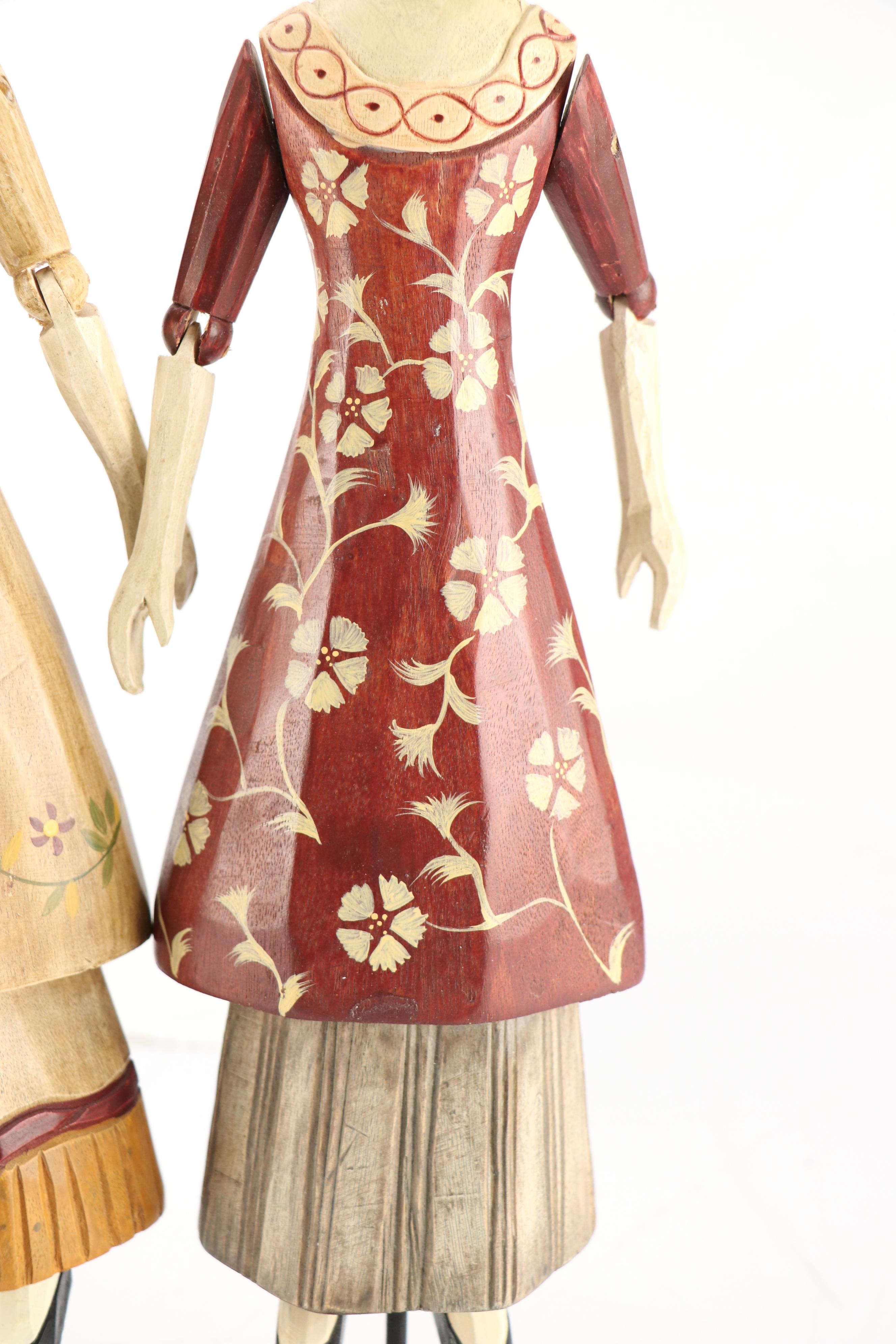 Folk Art Hand-Carved Articulated Wooden Dolls