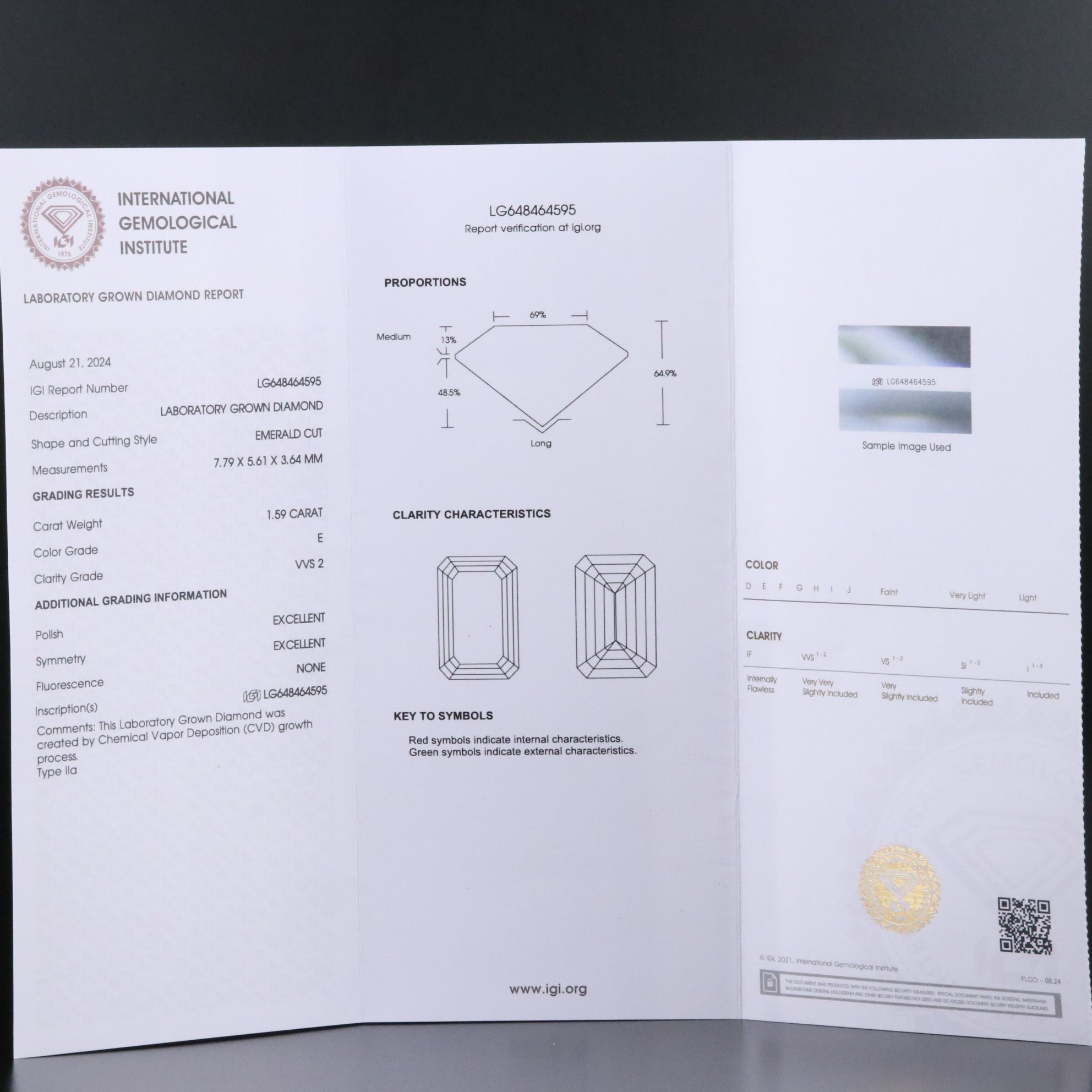 Loose 1.59 CT Lab Grown Diamond with IGI Report