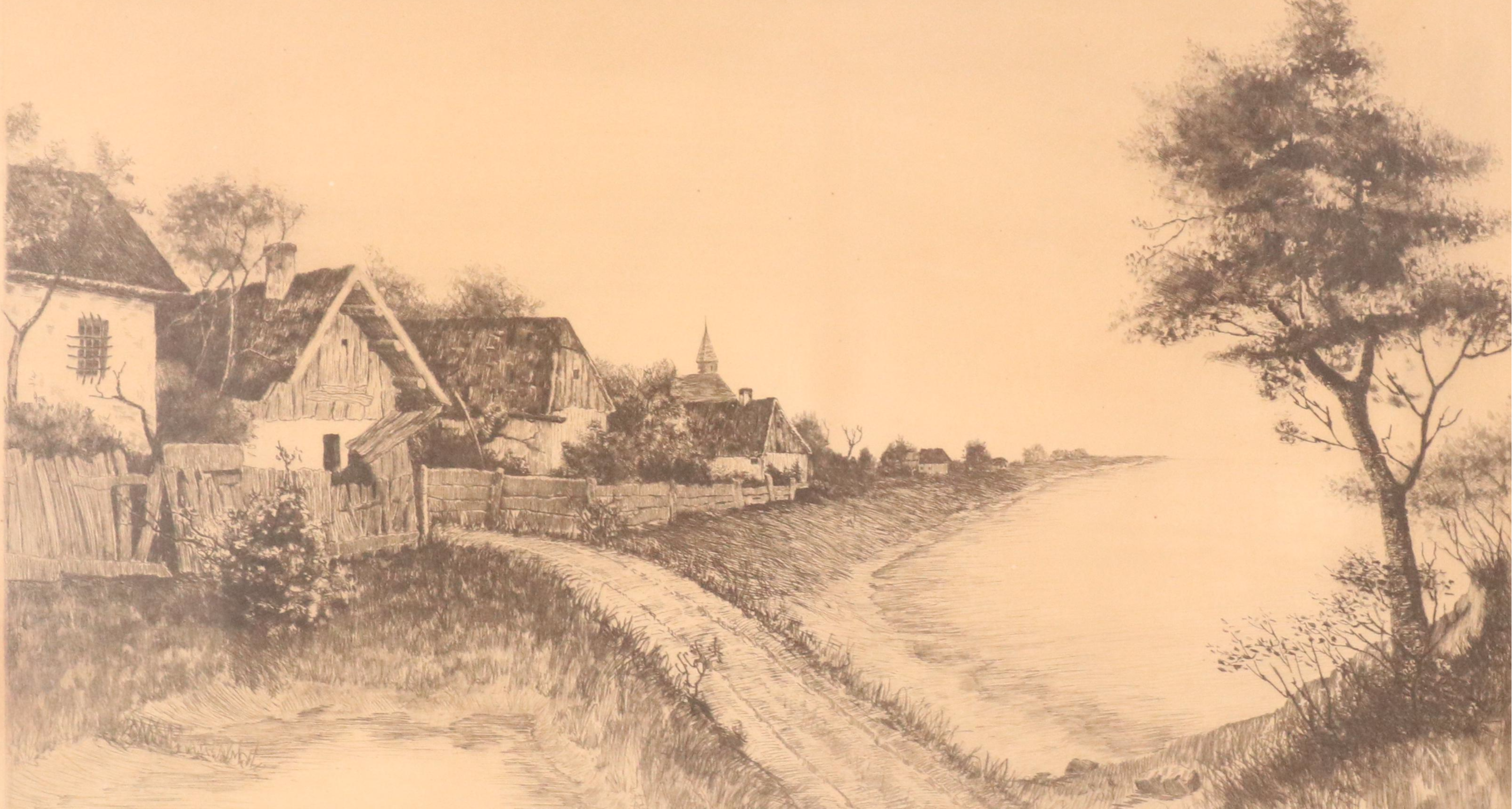 E. Faust Etching of Country Village Landscape, Circa 1930