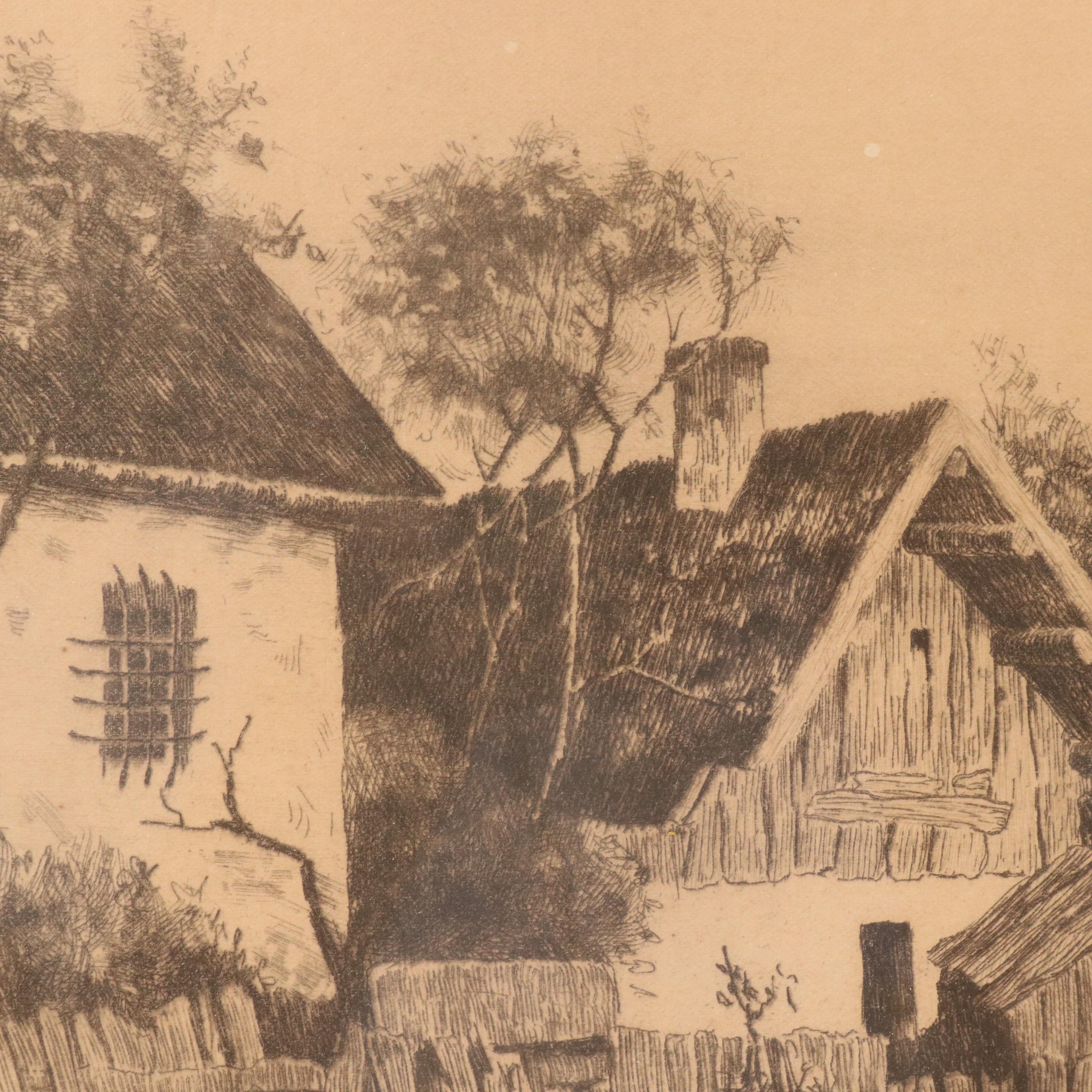 E. Faust Etching of Country Village Landscape, Circa 1930
