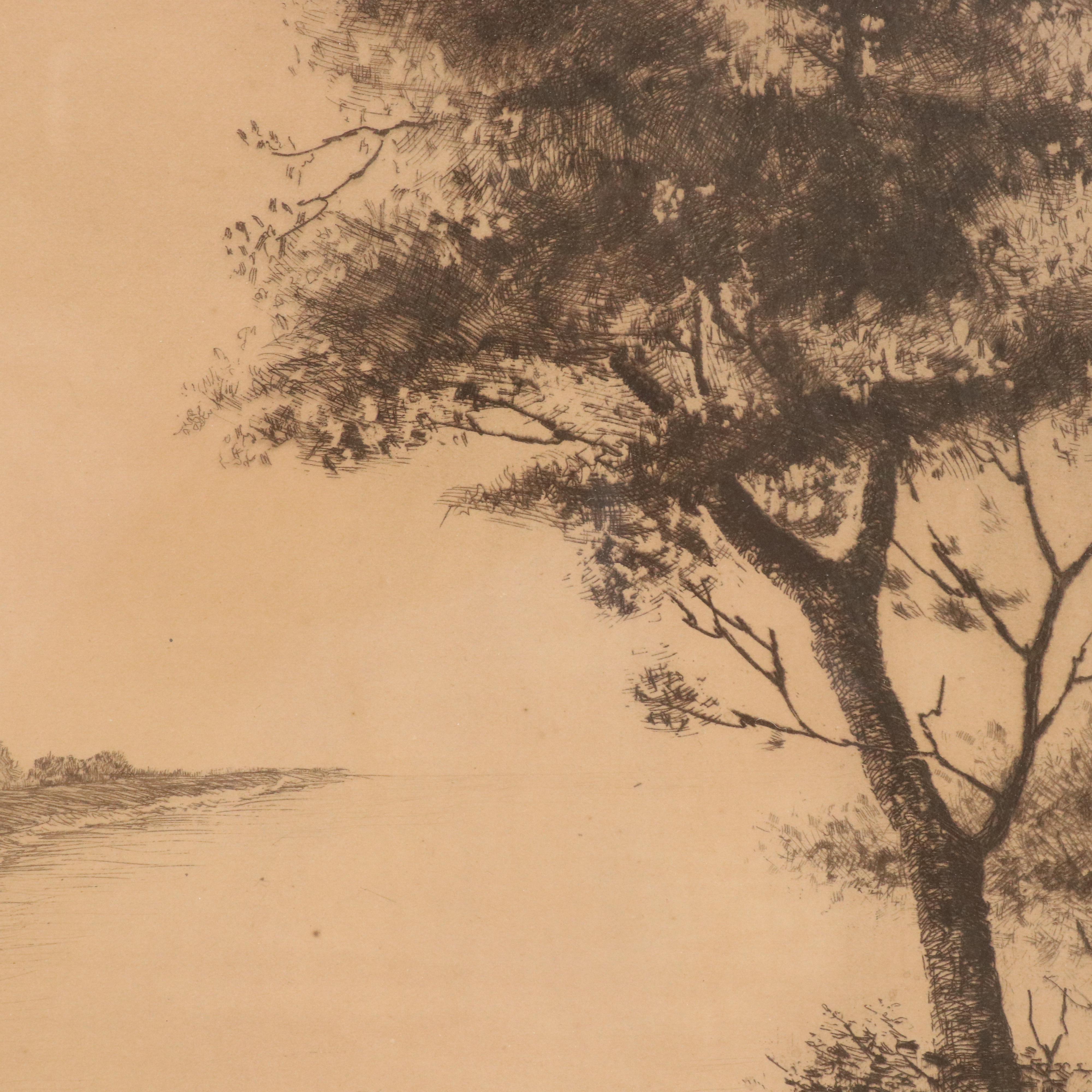 E. Faust Etching of Country Village Landscape, Circa 1930