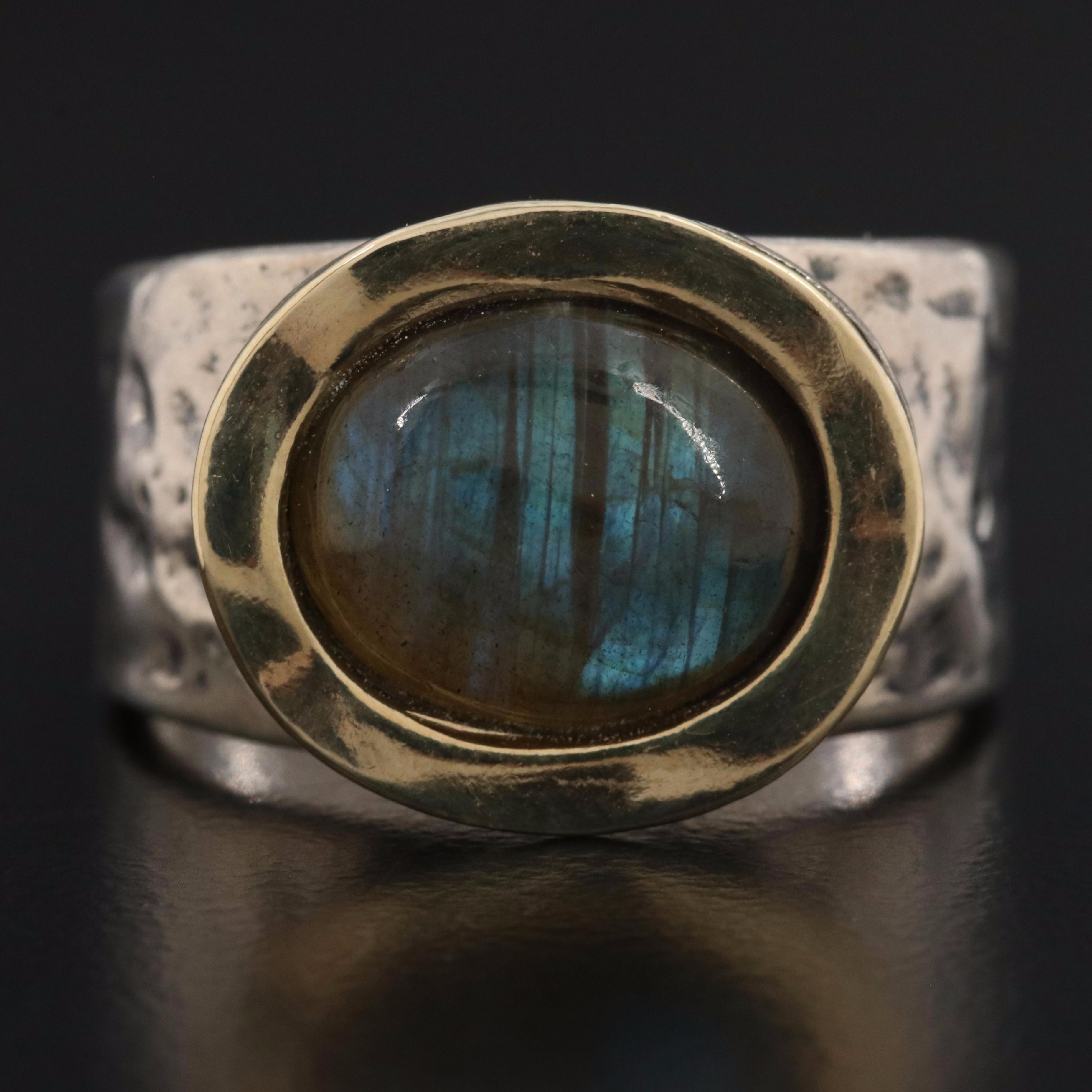 Sterling Labradorite Ring with 14K Bezel