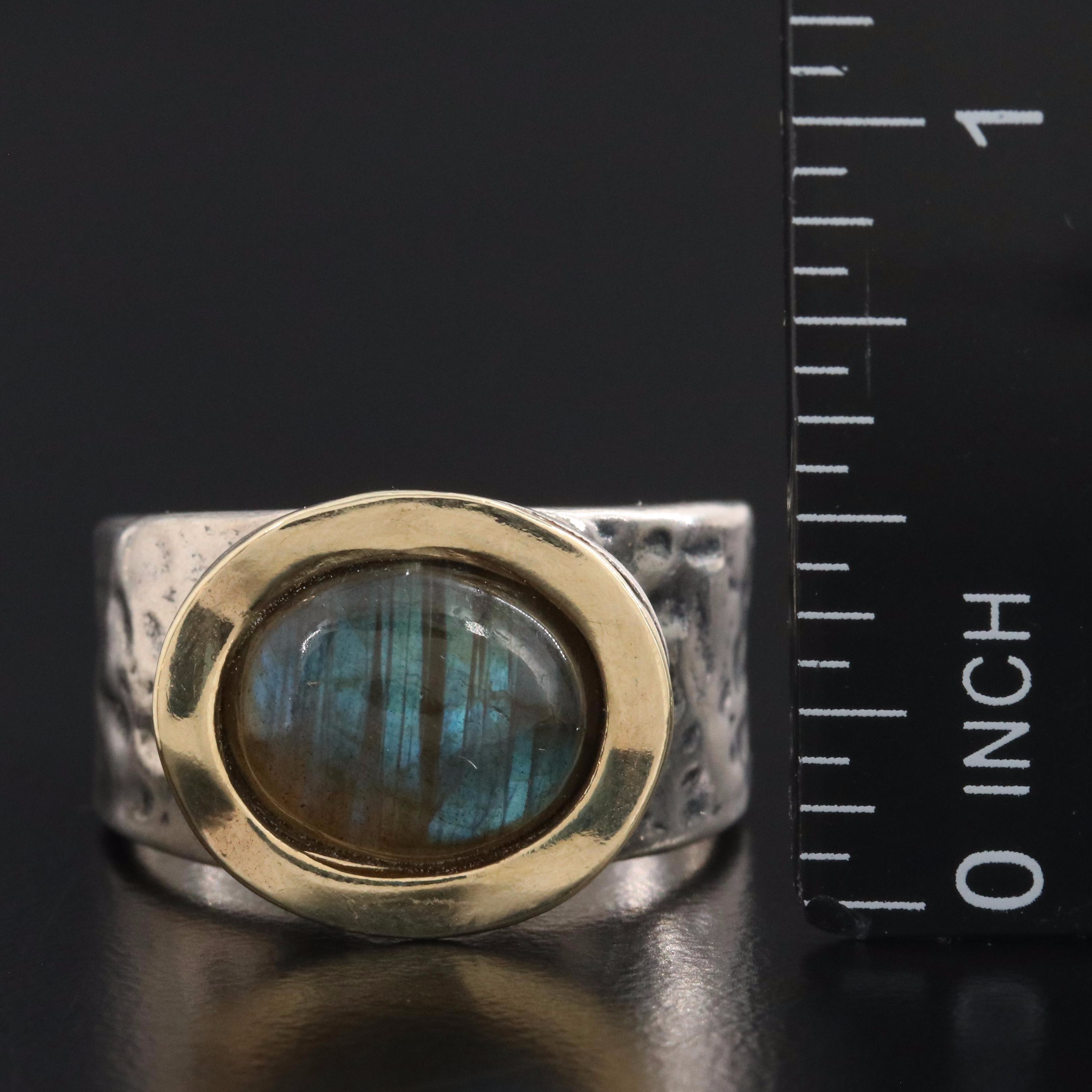 Sterling Labradorite Ring with 14K Bezel